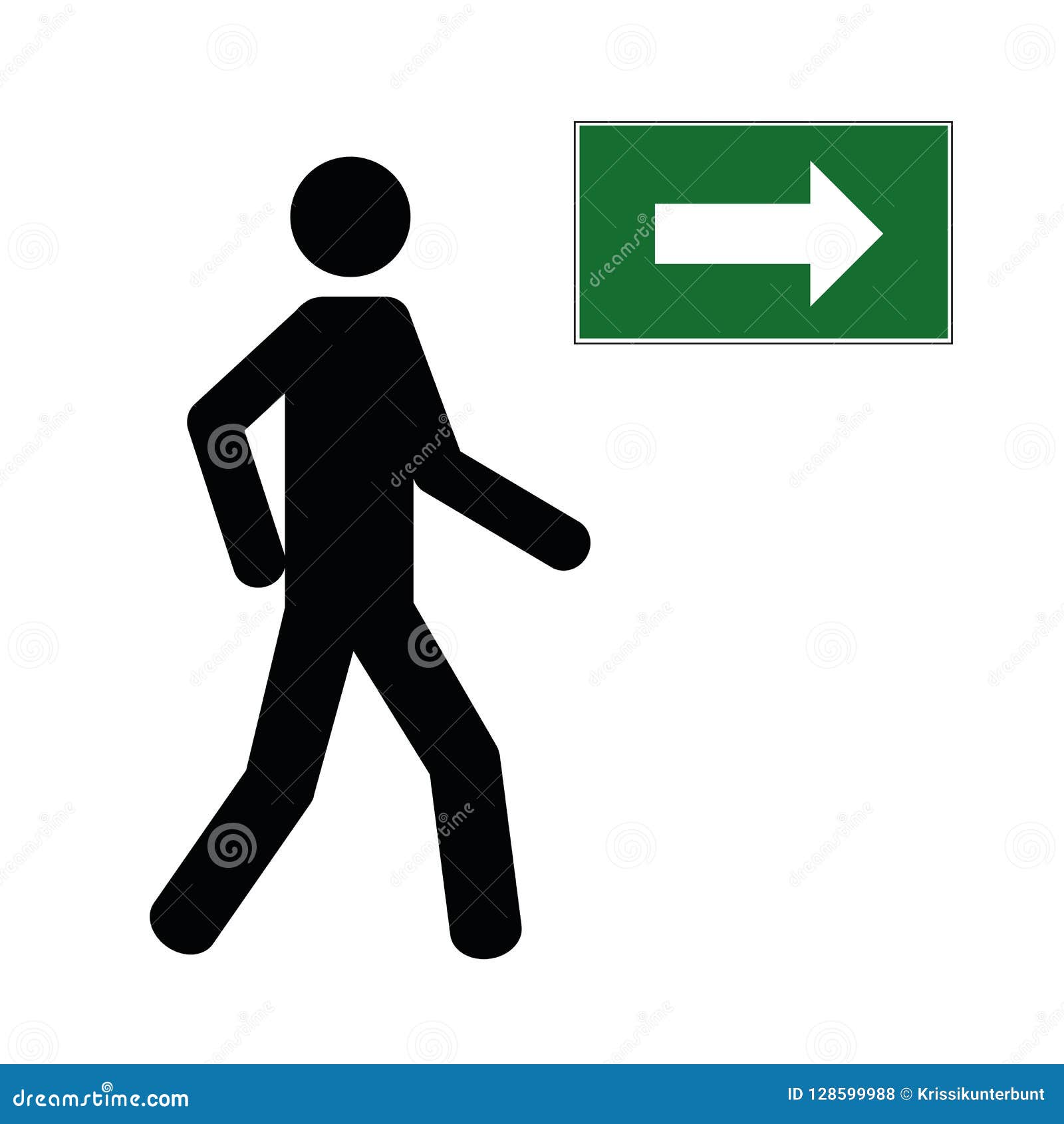 man walking by foot icon pedestrian pictogram with green arrow