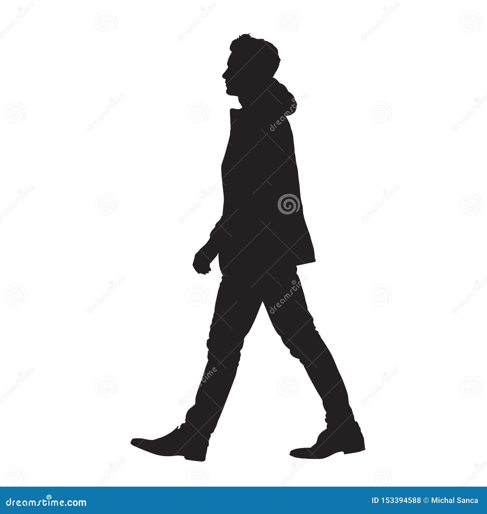 Man Walking Forward, Isolated Vector Silhouette, Side View Stock Vector