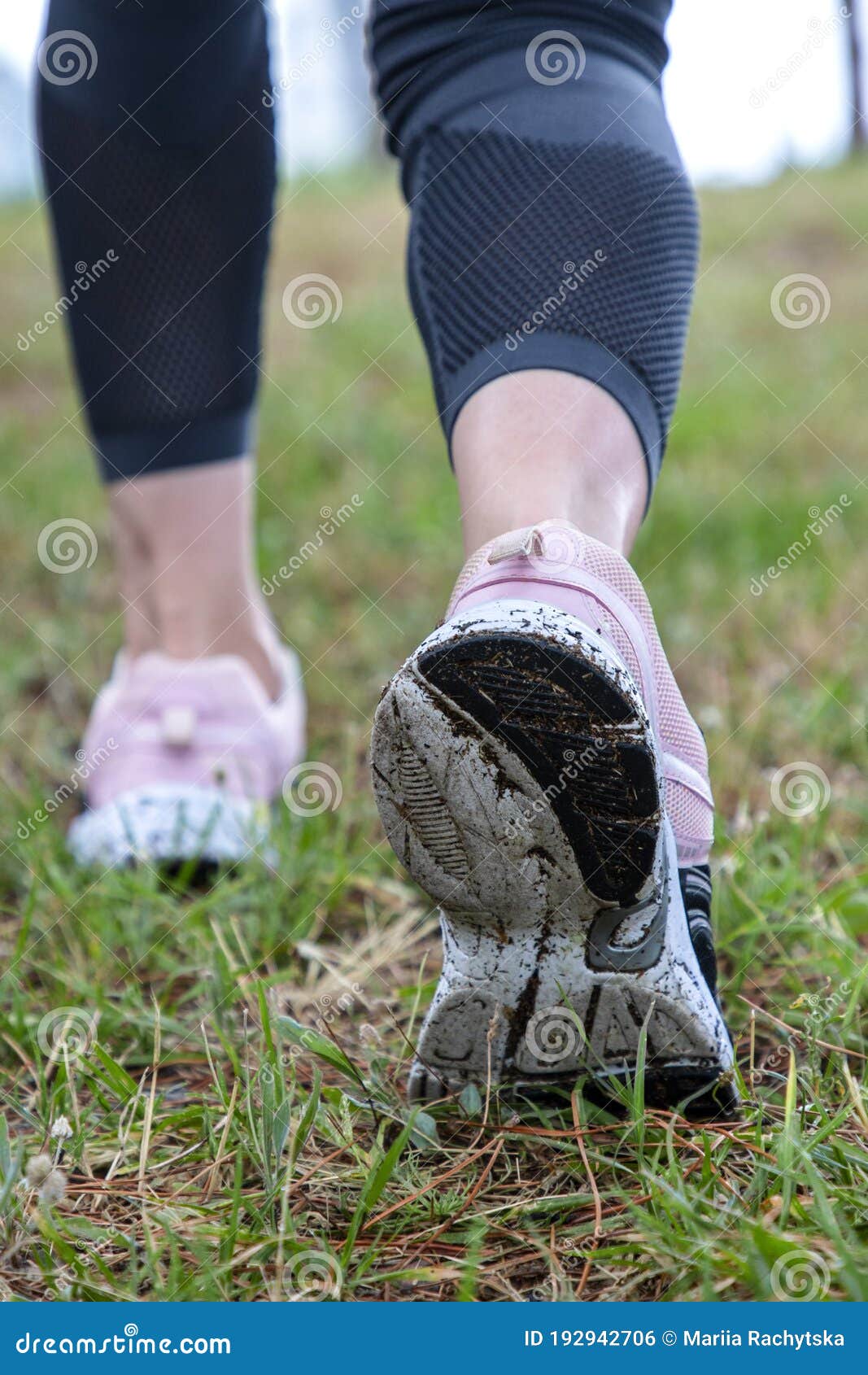 Man Walking on Grass Shoes Close Up Stock Photo Image of athletic, flare 192942706