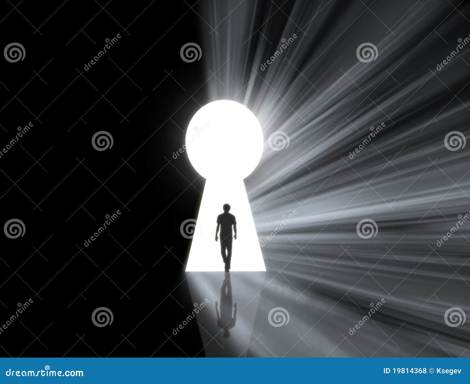 man walking into a keyhole
