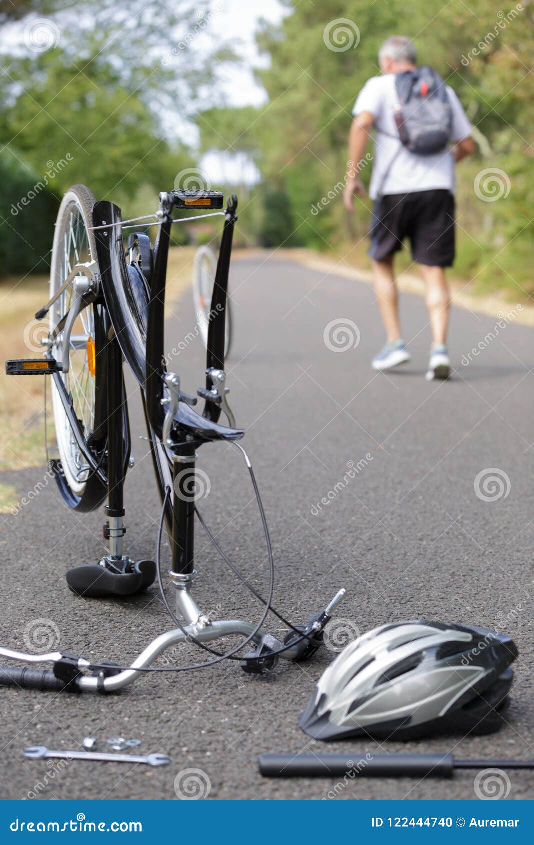 Man Walking Off Leaving Broken Bicycle Stock Photo Image of safety