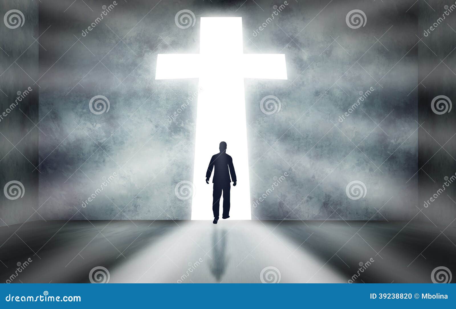 Man Walking Towards Cross stock photo. Image of glow 39238820
