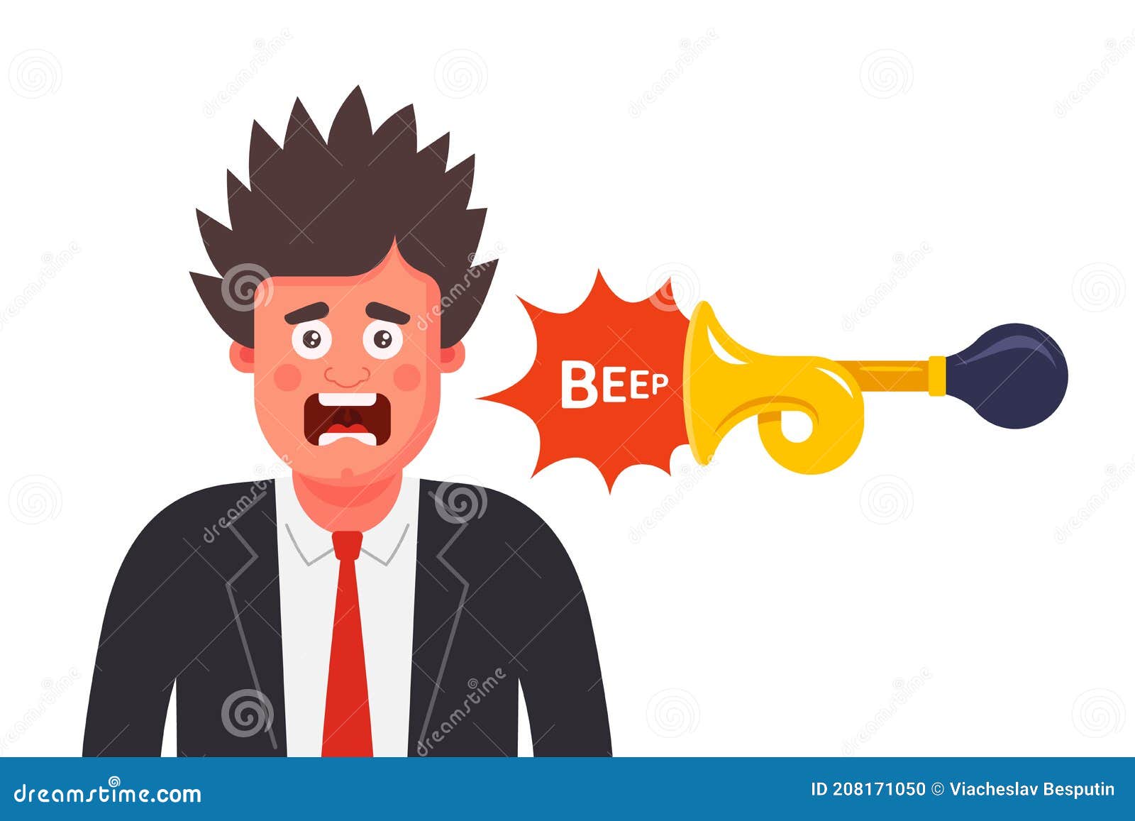 The Man Was Frightened By The Unexpected Sound. Scare A Person With A