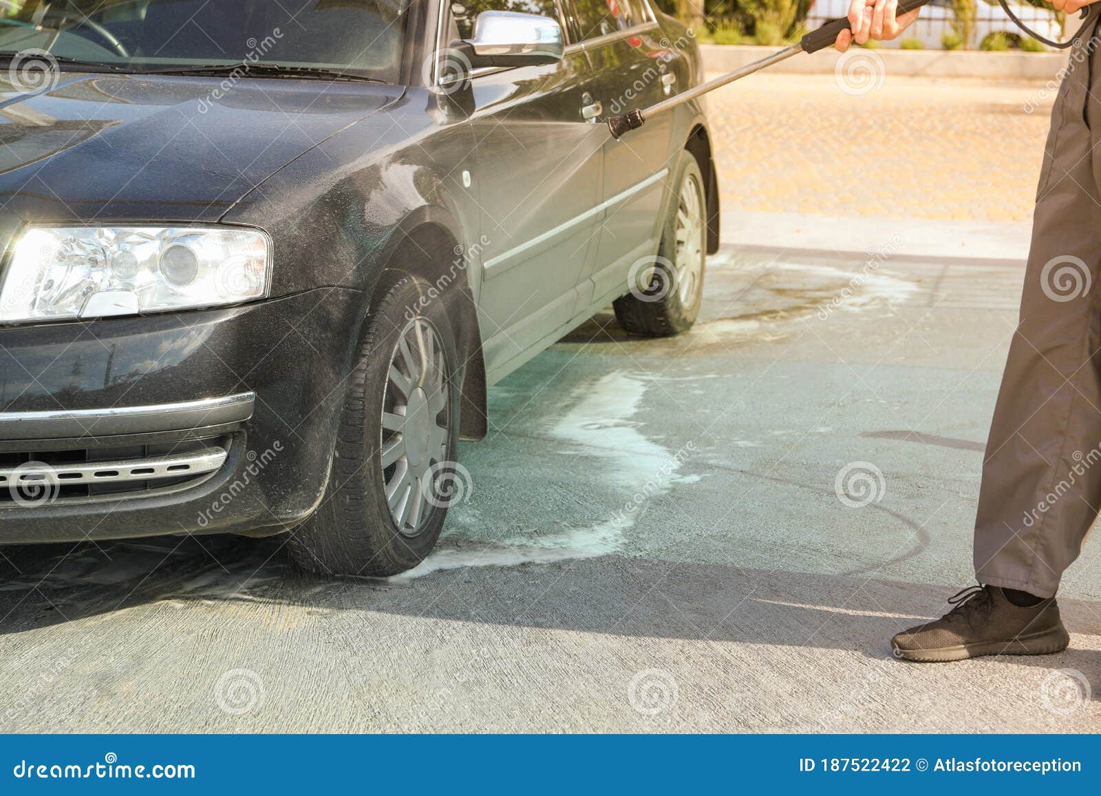 A Man Washes a Car in a Manual Car Wash Clear Car Stock Photo Image