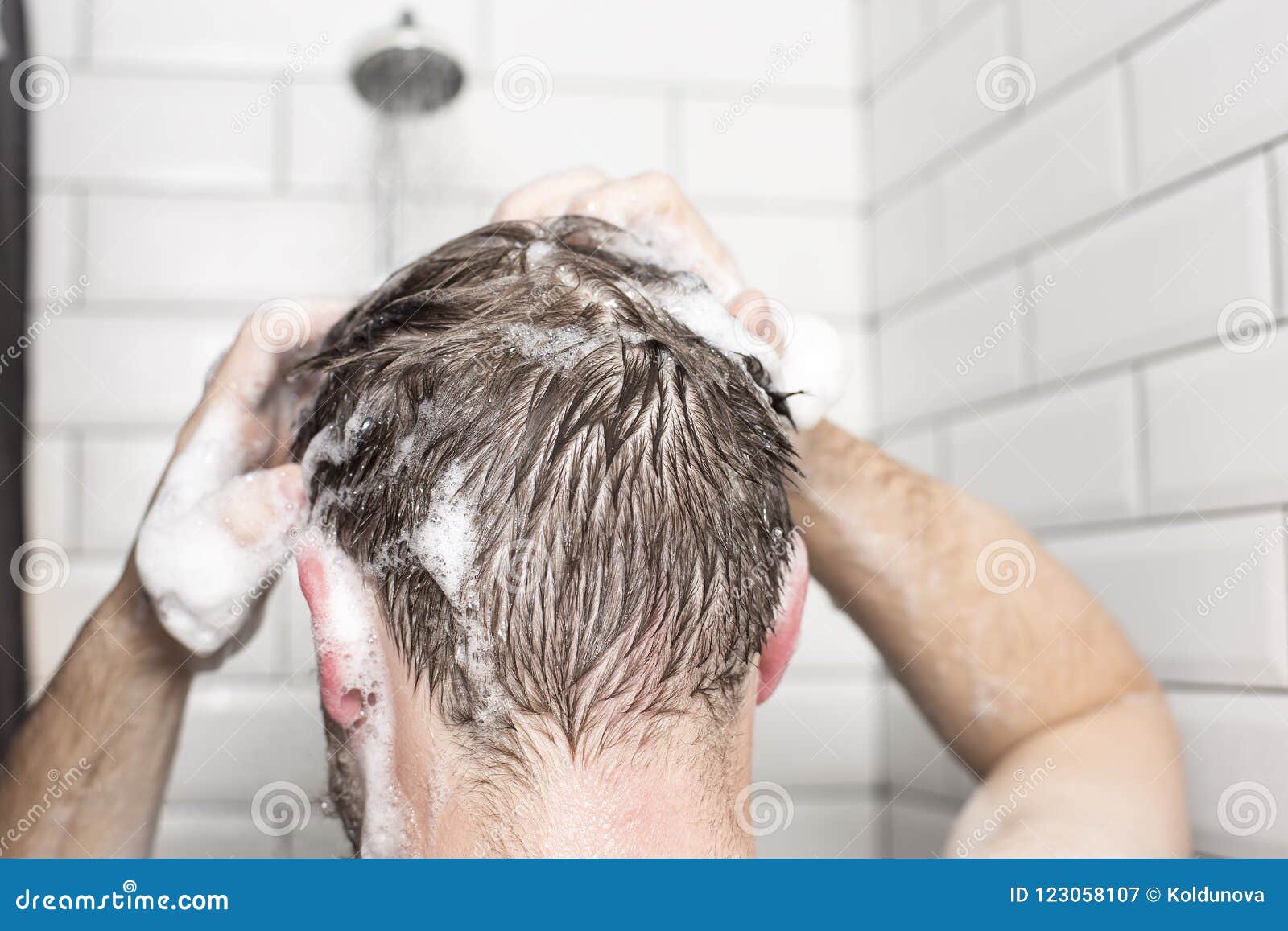 A Man Washing Her Hair with Shampoo in the Shower Room. Stock Image - Image  of happy, hairy: 123058107