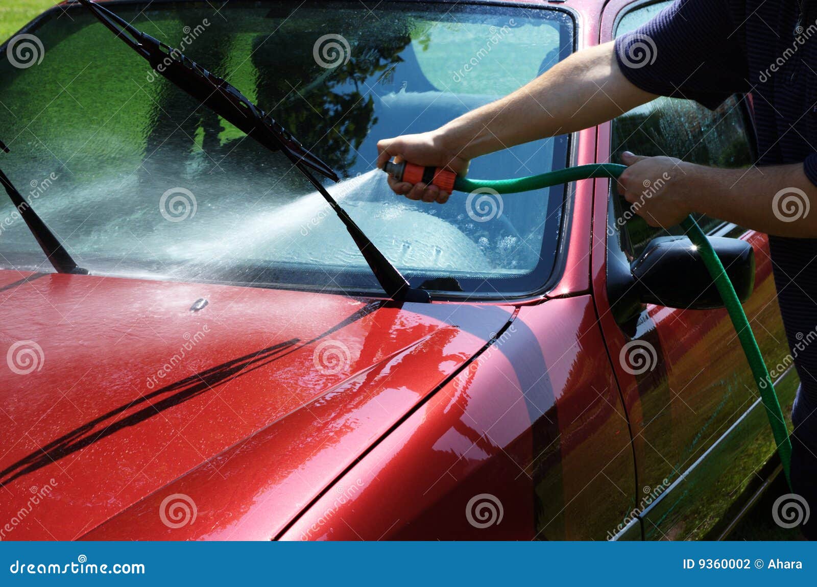 Man washing the car stock photo. Image of leisure, hose 9360002