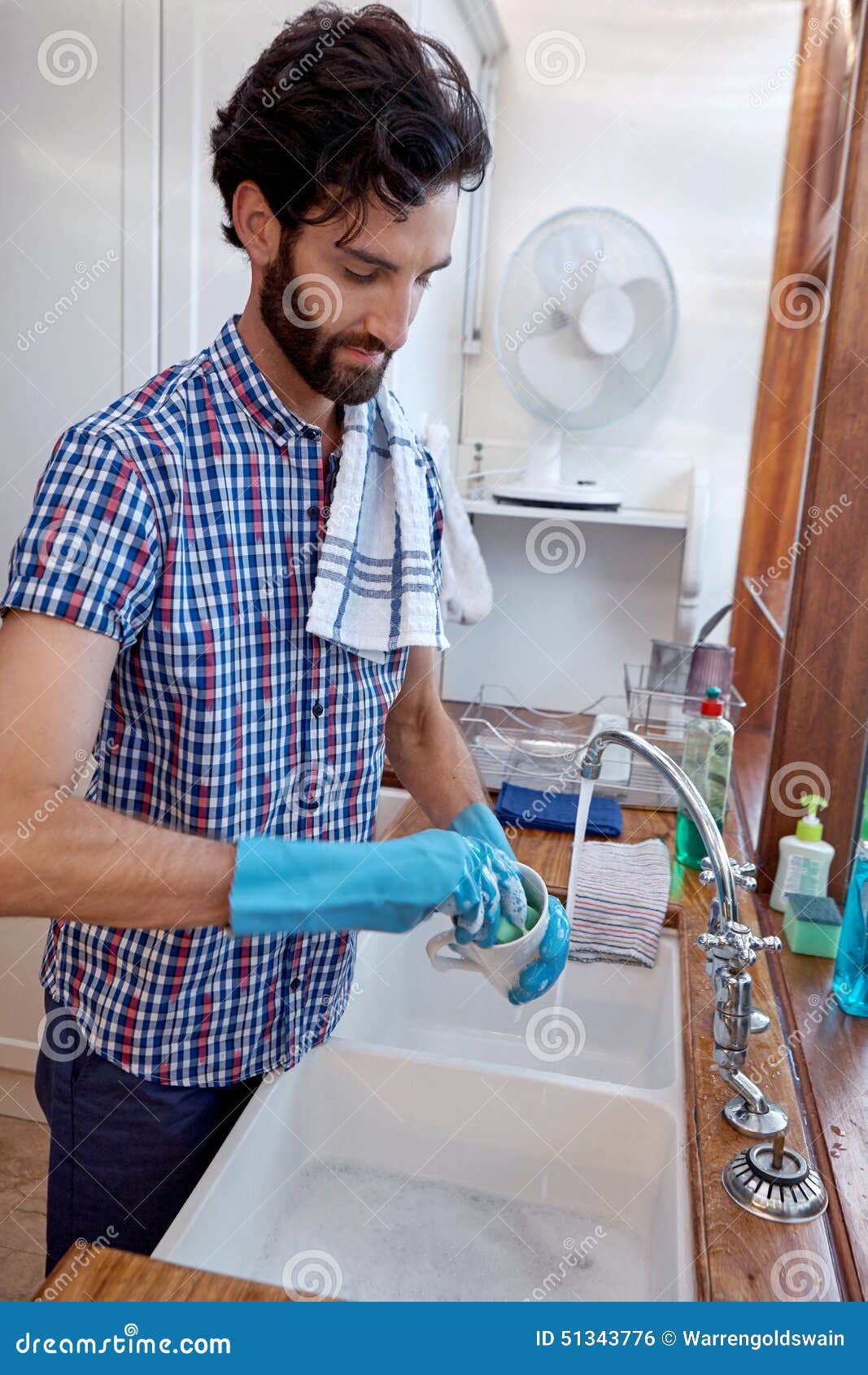 Man washing dishes stock photo. Image of life, chores 51343776