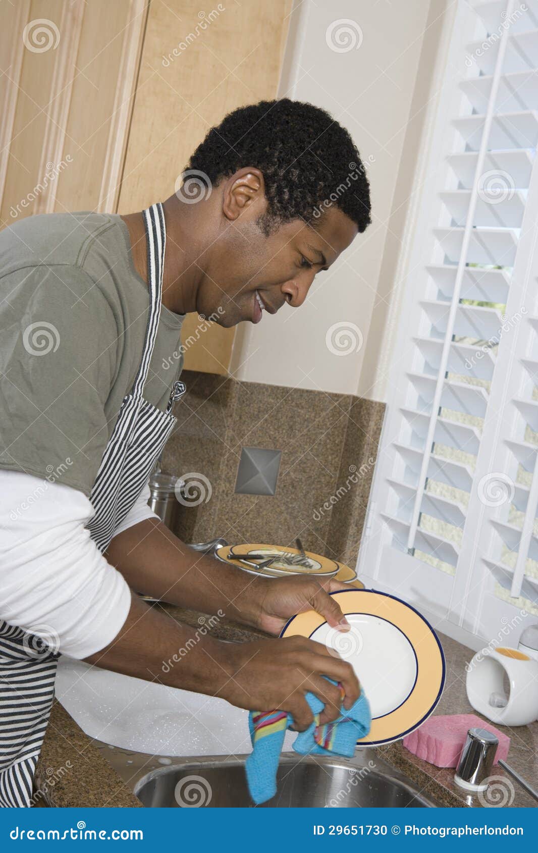 Man Washing Dishes at Kitchen Sink Stock Photo Image of drying, napkin 29651730