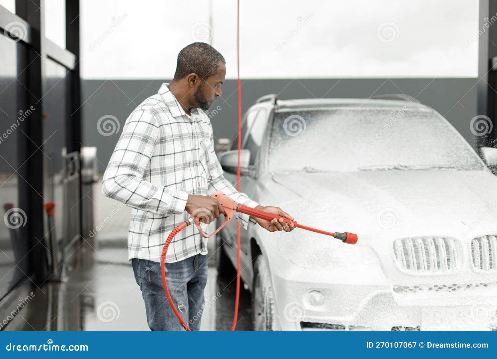 Middle Aged Black Man Cleaning His Car Outside in the Car Wash Stock Image  - Image of race, garage: 270107067