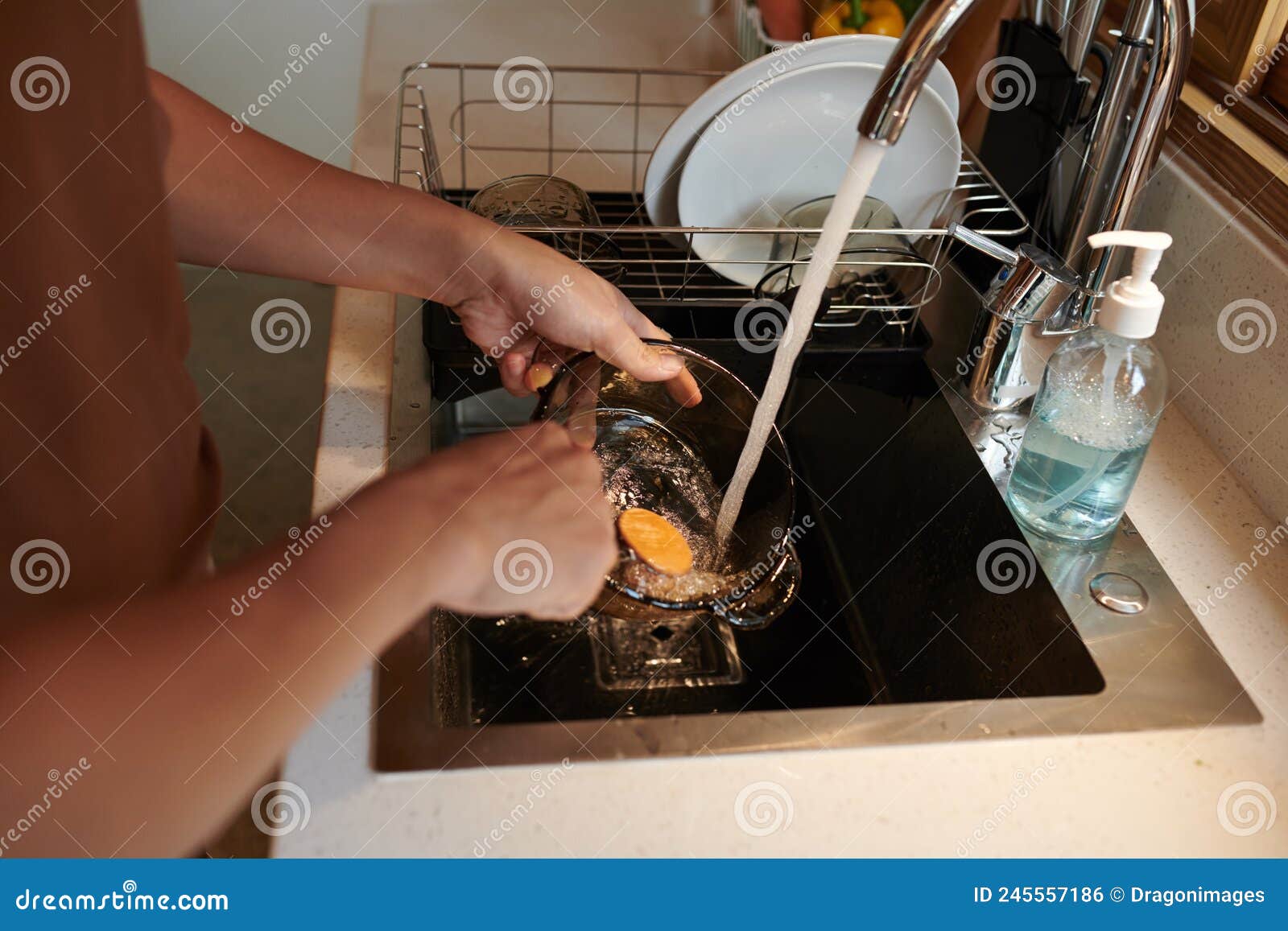 Man Washing Saucepan in Sink Stock Photo Image of stained, glass