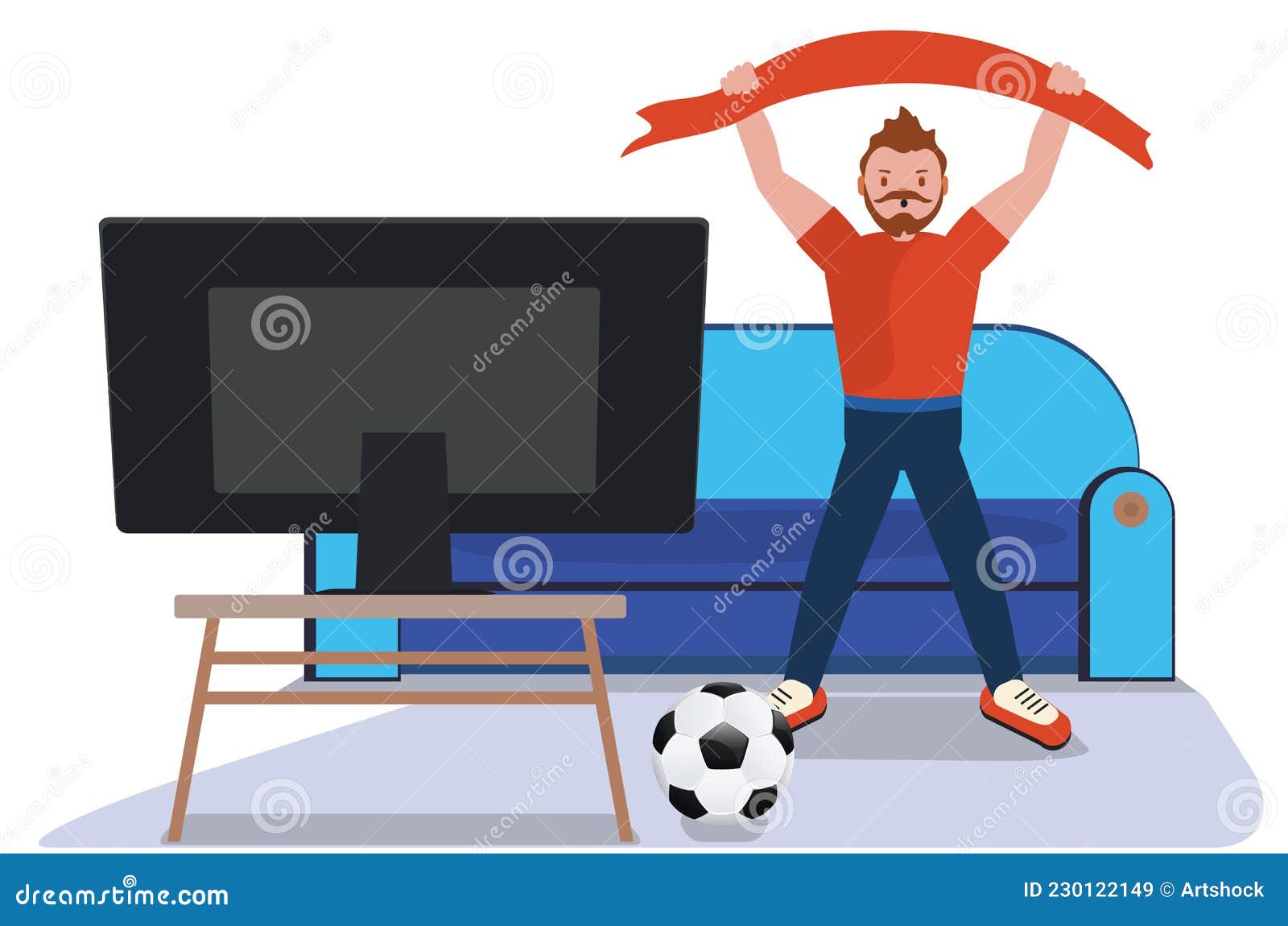 Man watch soccer on TV stock vector