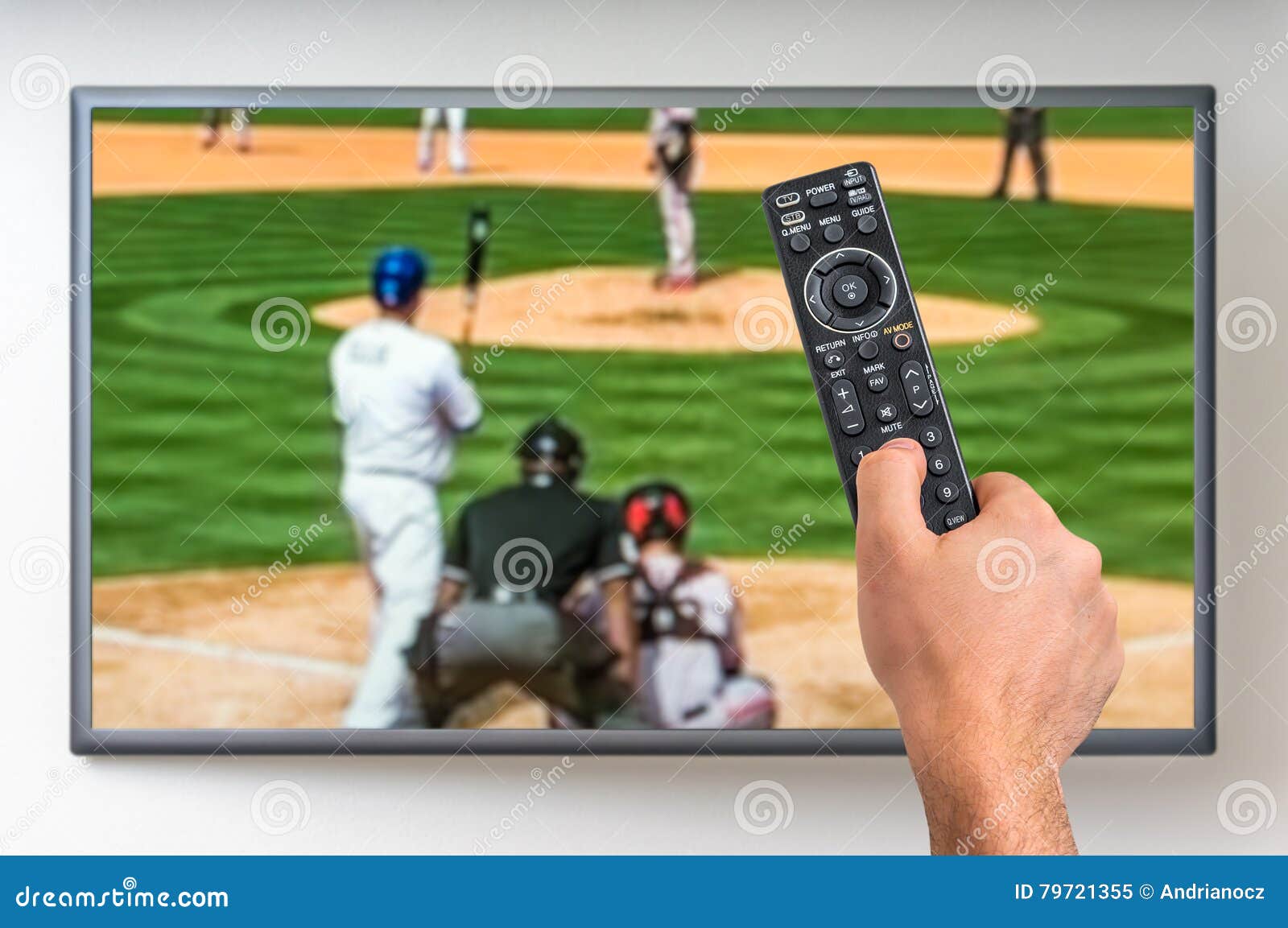 Man is Watching Baseball Match on TV Editorial Image