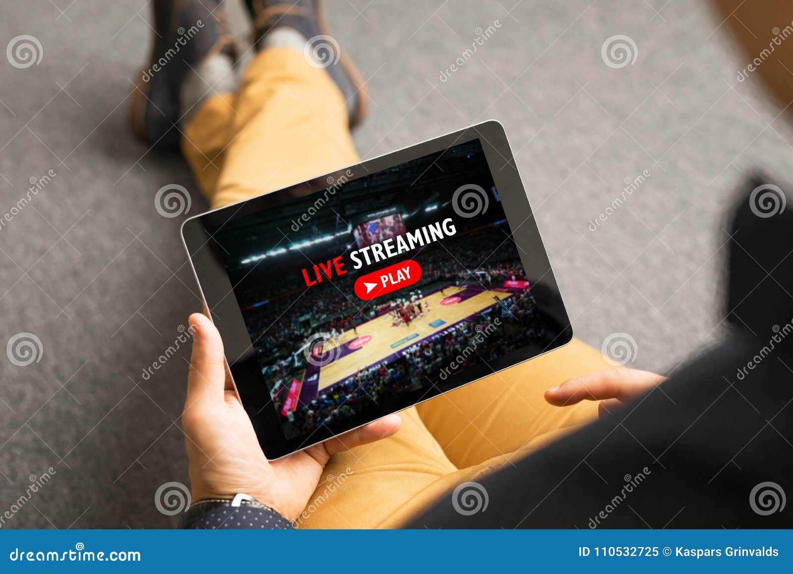 Man Watching Sports on Live Streaming Online Service Stock Image