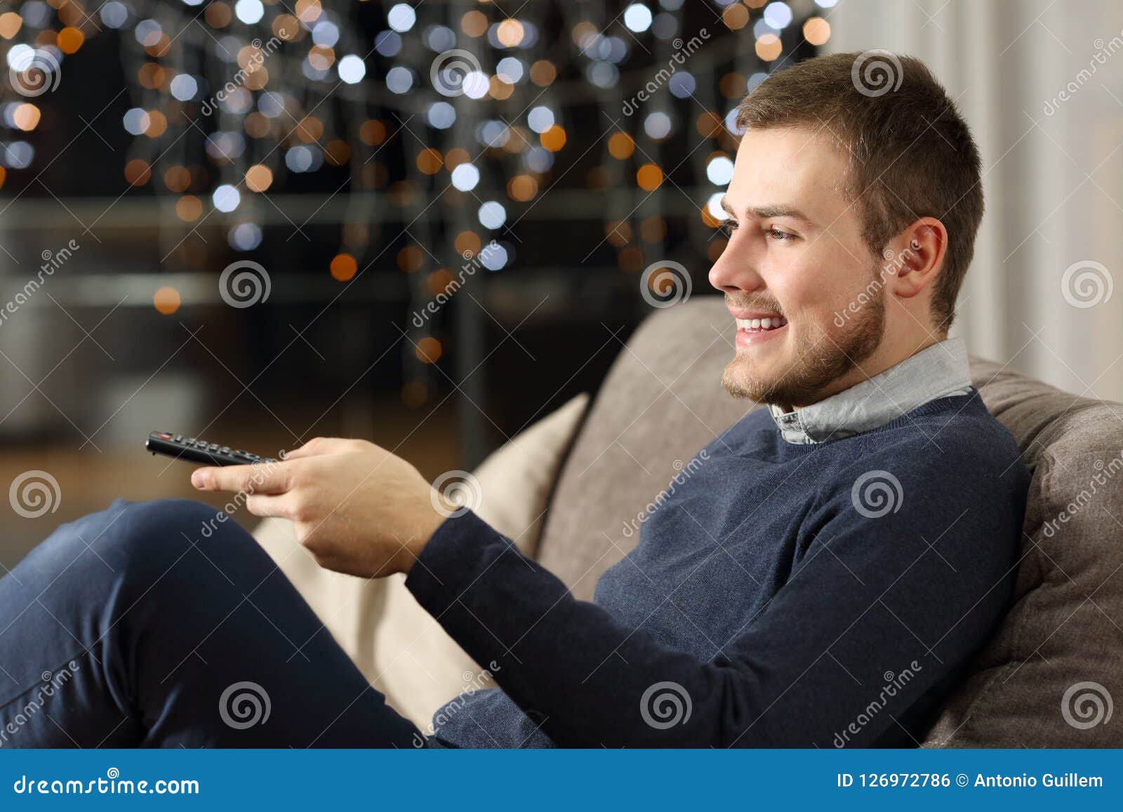  Man  Watching  Tv  At Home In The Night  Stock Photo Image 