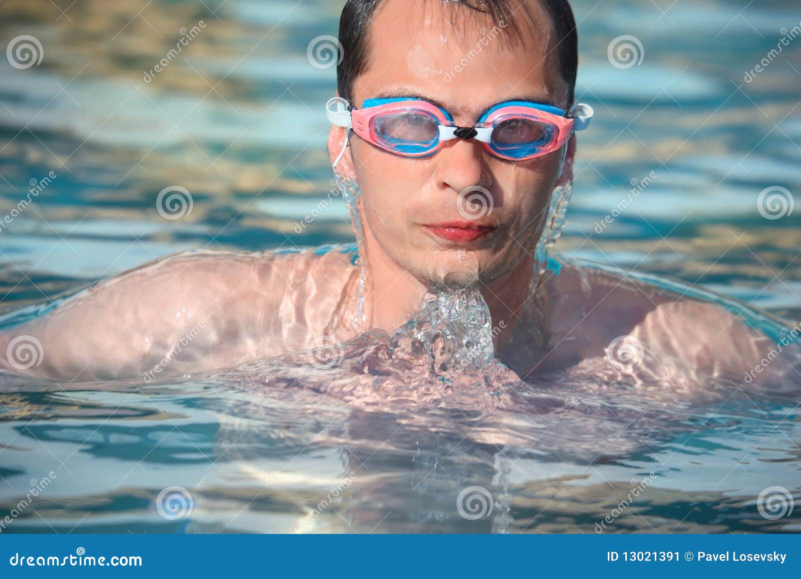 Man in Watersport Goggles Swimming in Pool Stock Image Image of male