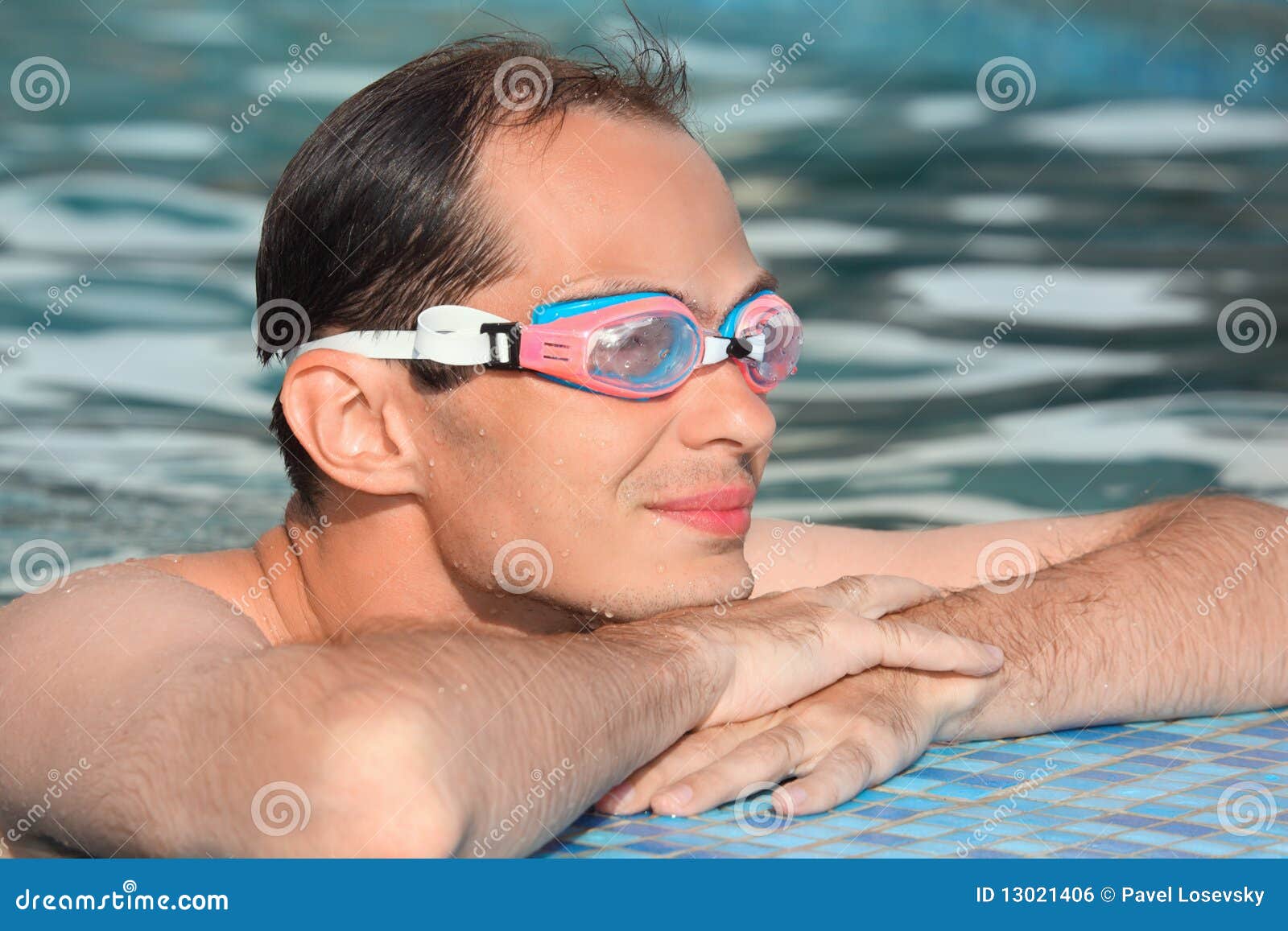 Man in Watersport Goggles Swimming in Pool Stock Photo Image of