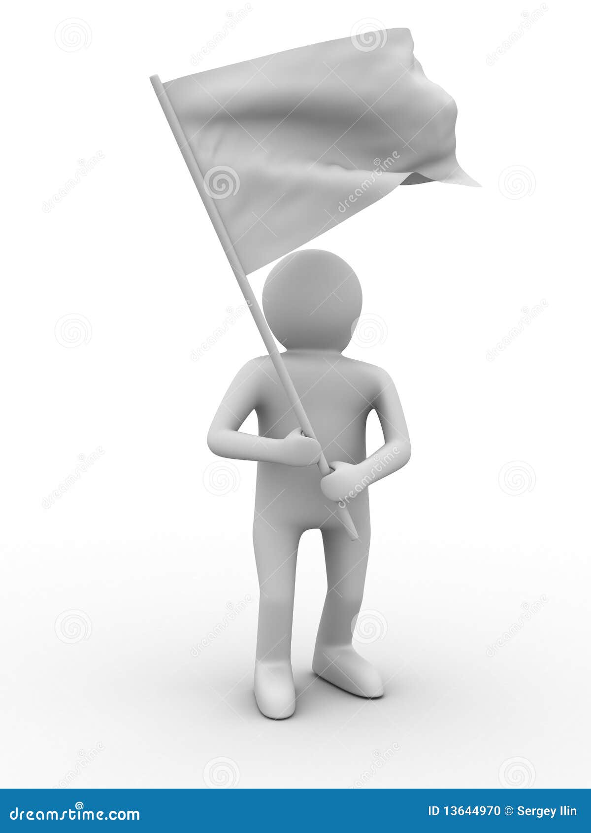 Man waves flag on white background. Isolated 3D image