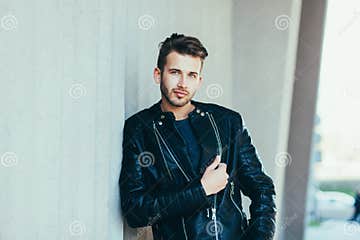 Man Wearing Black Leather Jacket Stock Image - Image of person, pocket ...