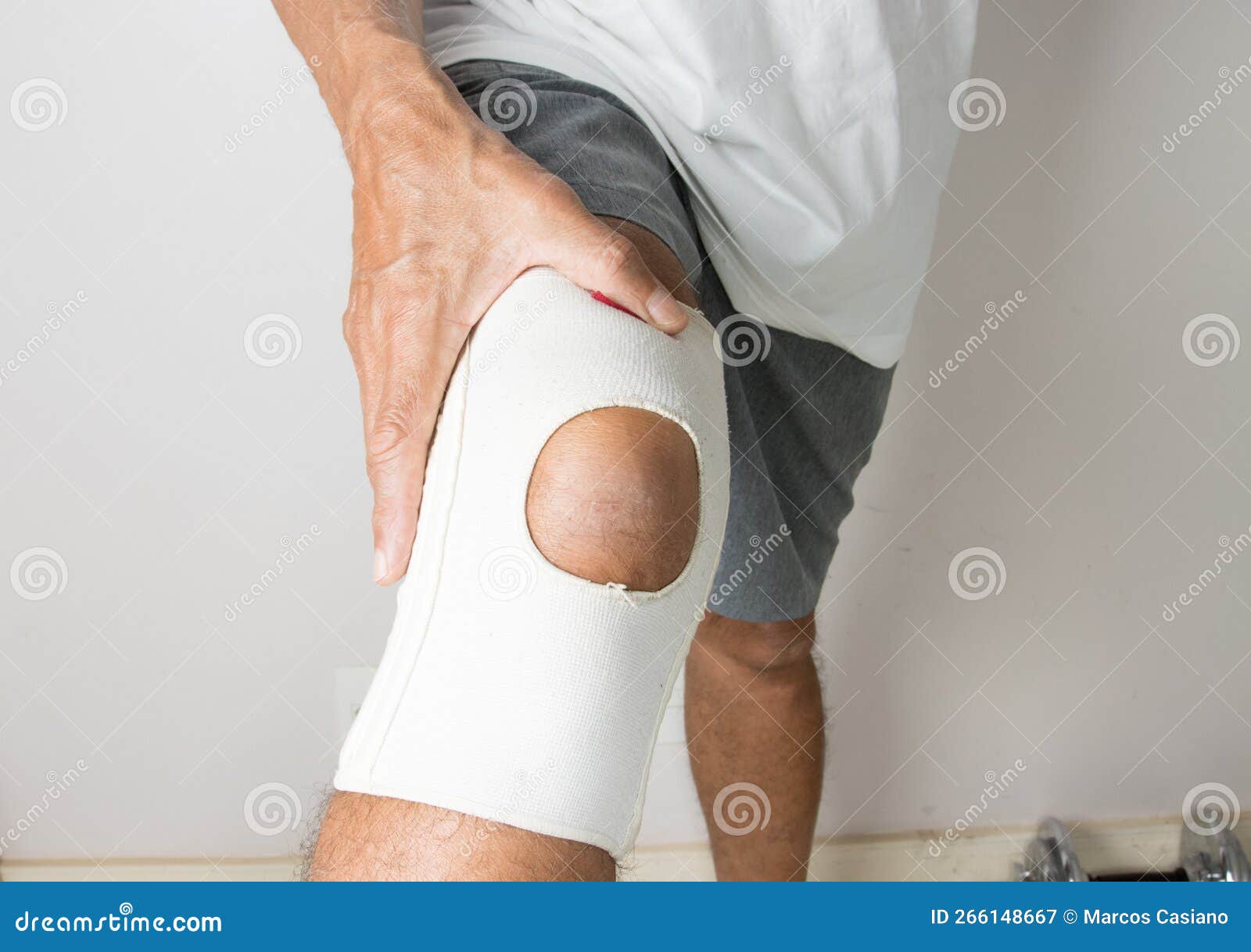 Man Wearing an Elastic Bandage on His Knee Stock Image Image of