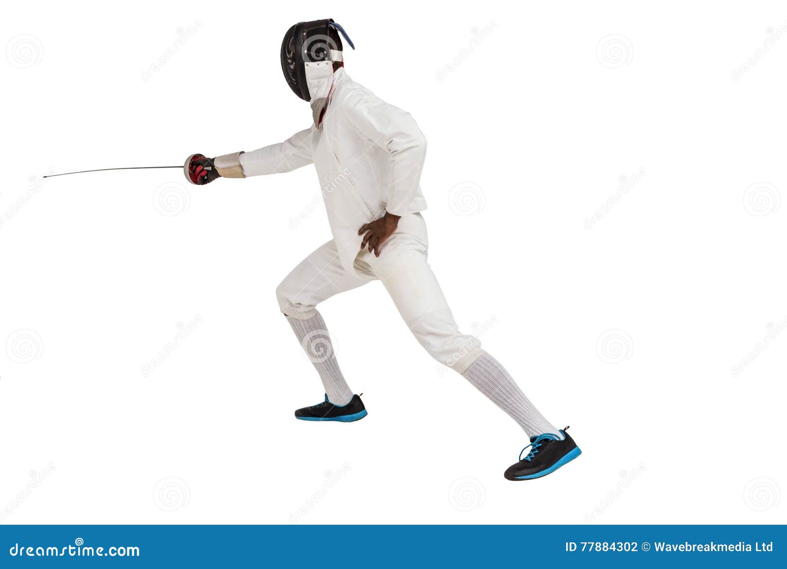 Man Wearing Fencing Suit Practicing with Sword Stock Photo Image of