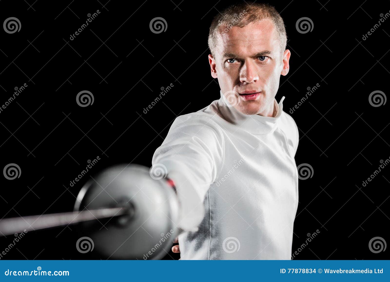 Man Wearing Fencing Suit Practicing with Sword Stock Photo Image of