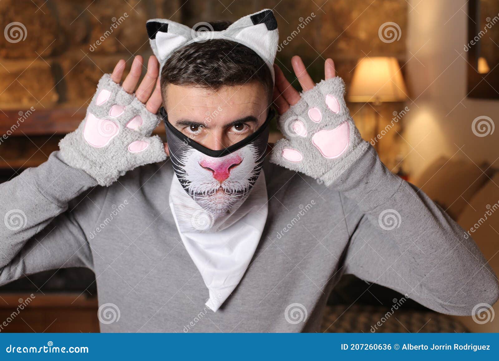 Man Wearing Funny Cat Costume Stock Photo Image of head, fantasy