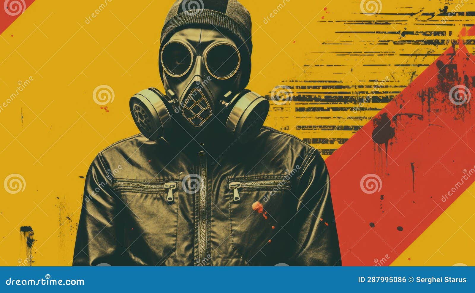 A Man Wearing a Gas Mask and a Jacket, AI Stock Illustration