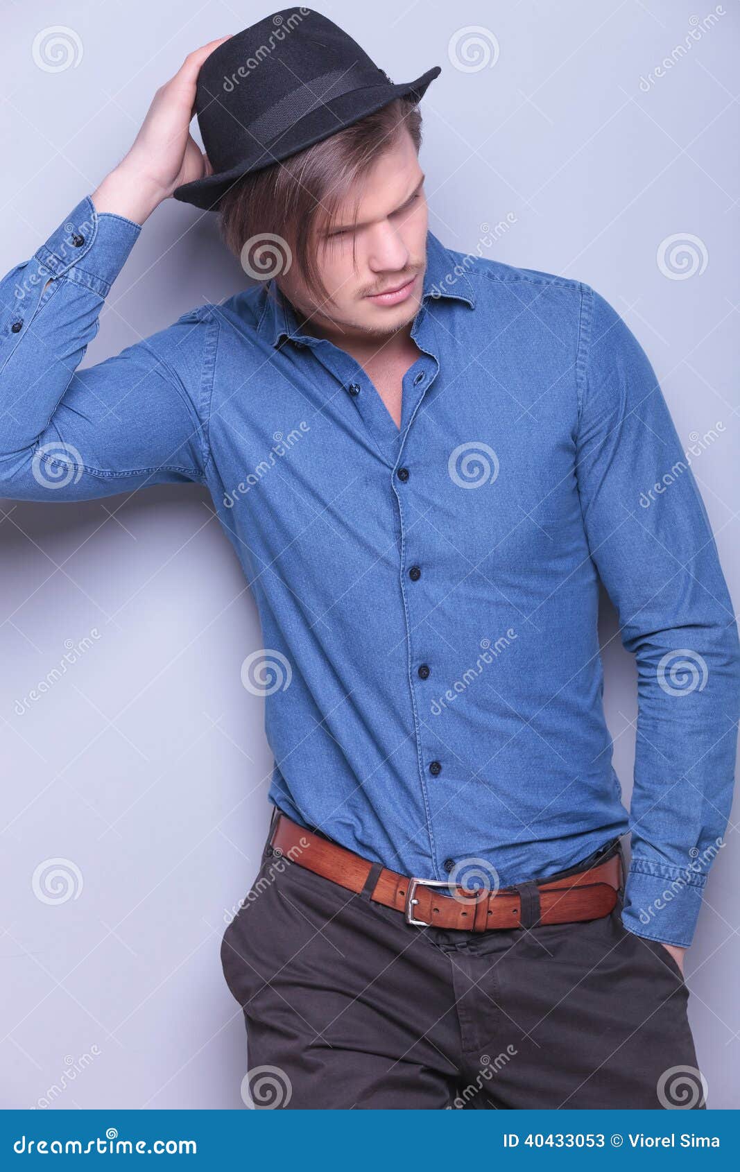 Man Wearing A Hat Is Looking To His Side Stock Image Image of