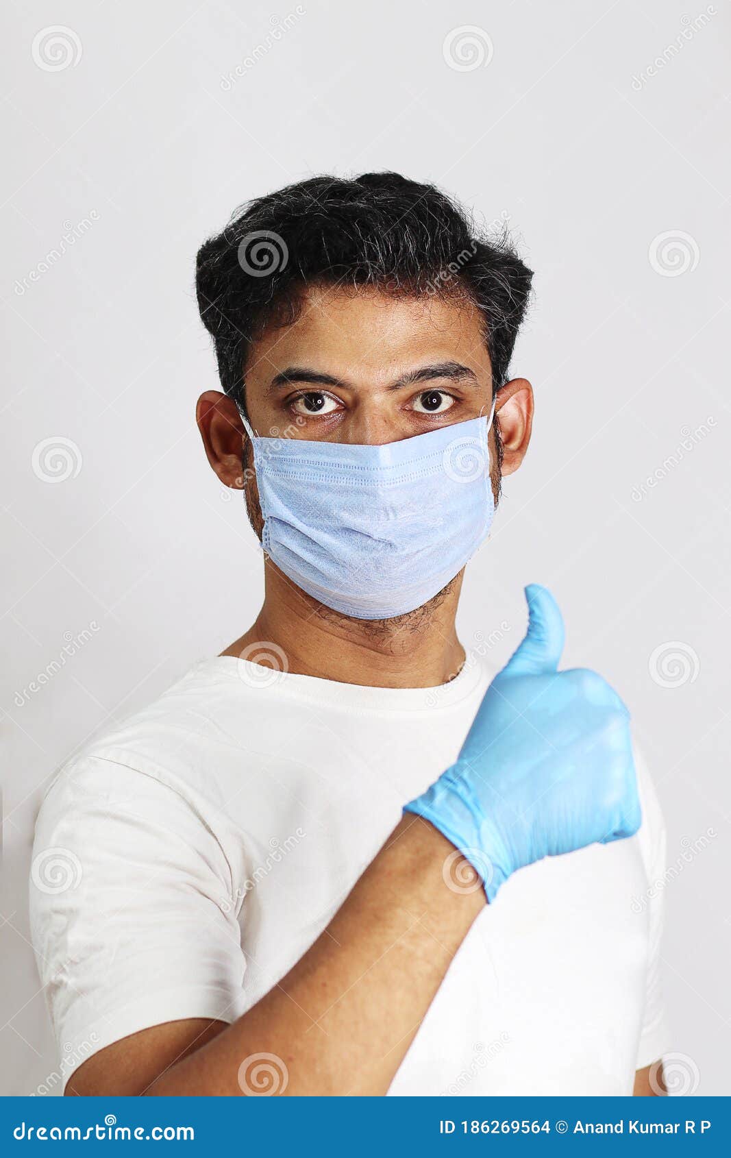 Man Wearing Latex Gloves and Face Mask Showing Thumbs Up Stock Photo ...