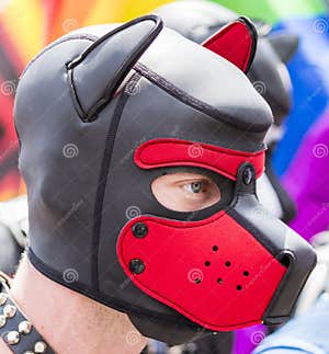 2018 A Man Wearing Leather Dog Mask Attending The Gay Pride Parade 2018 A Man Wearing Leather Dog Mask Attending The Gay Pride Parade