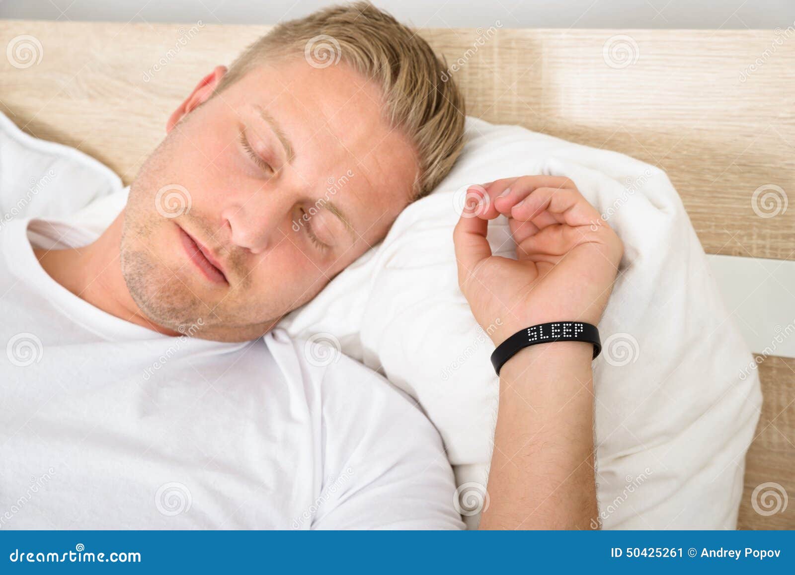 Man Wearing Smart Wristband while Sleeping Stock Image Image of calm