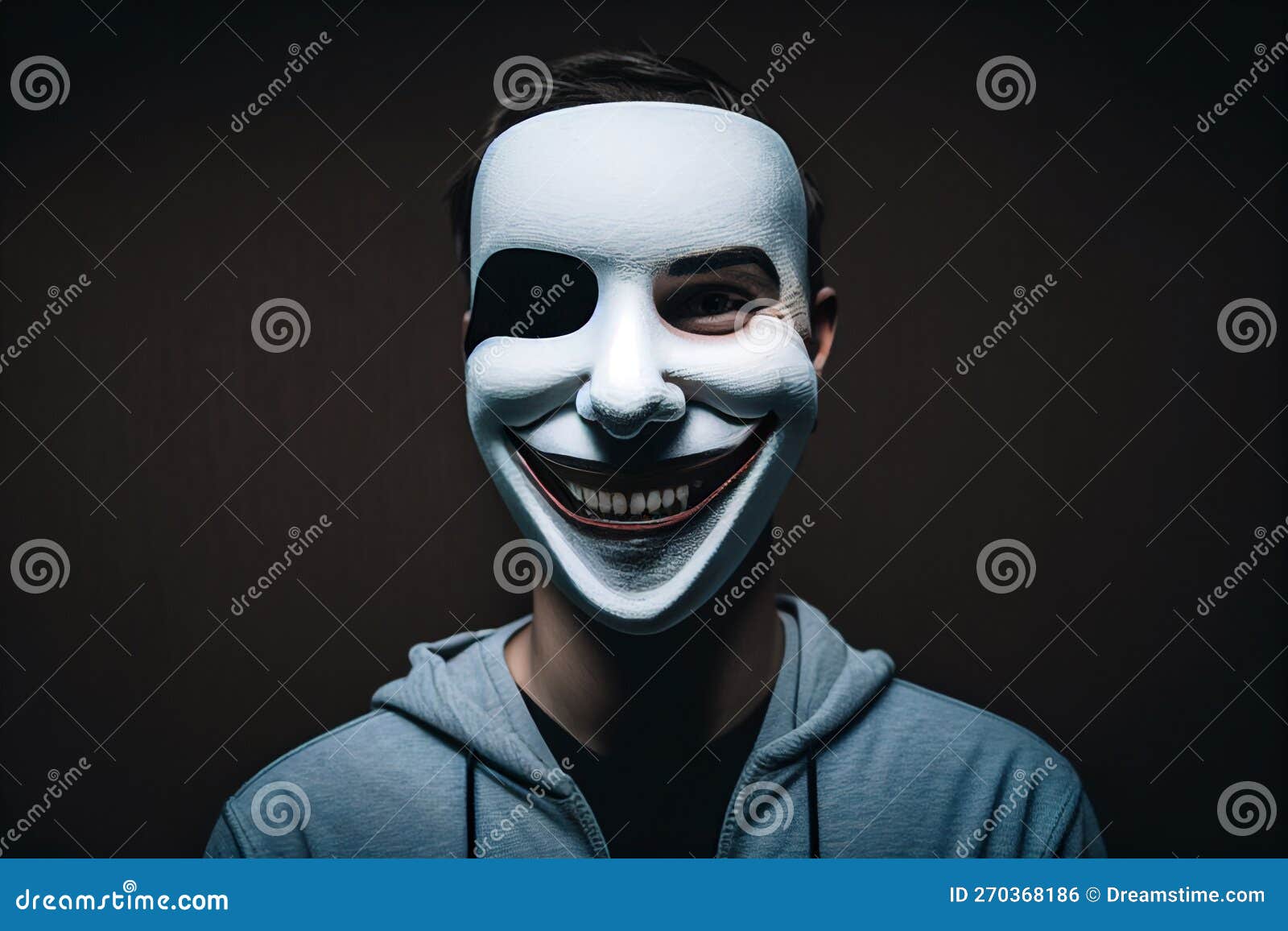 Man Wearing a Smiling Face Mask To Hide His Feelings Behind the Mask