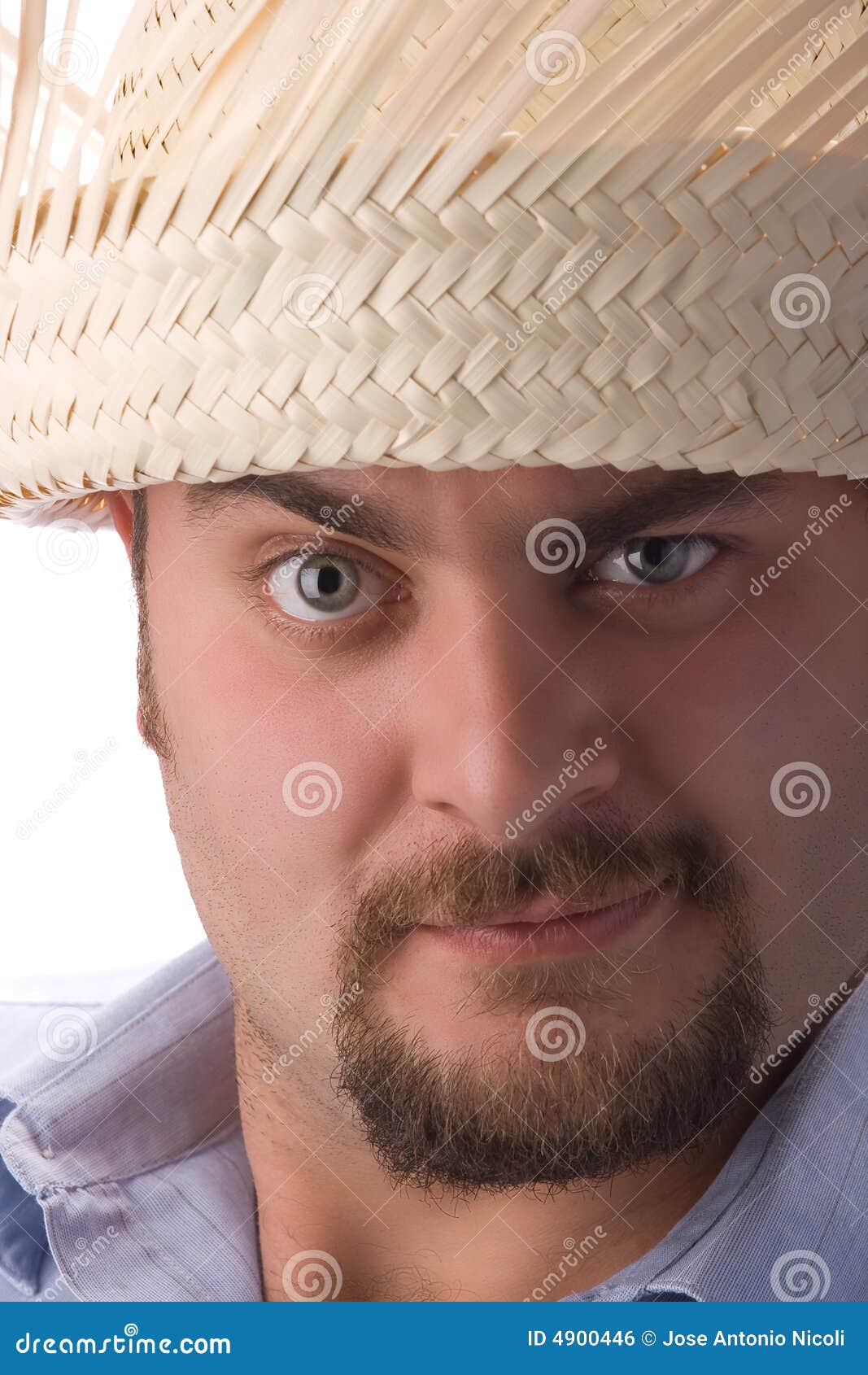 Man wearing straw hat stock photo. Image of moustache 4900446