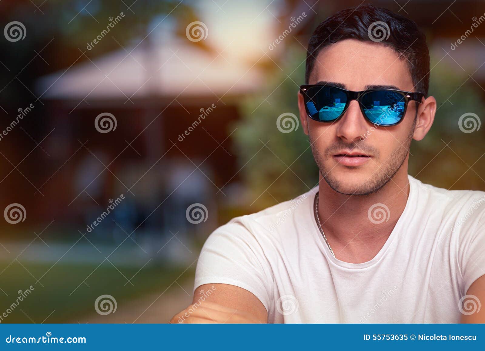 Man Wearing Sunglasses Waiting in a Restaurant Stock Image - Image of ...