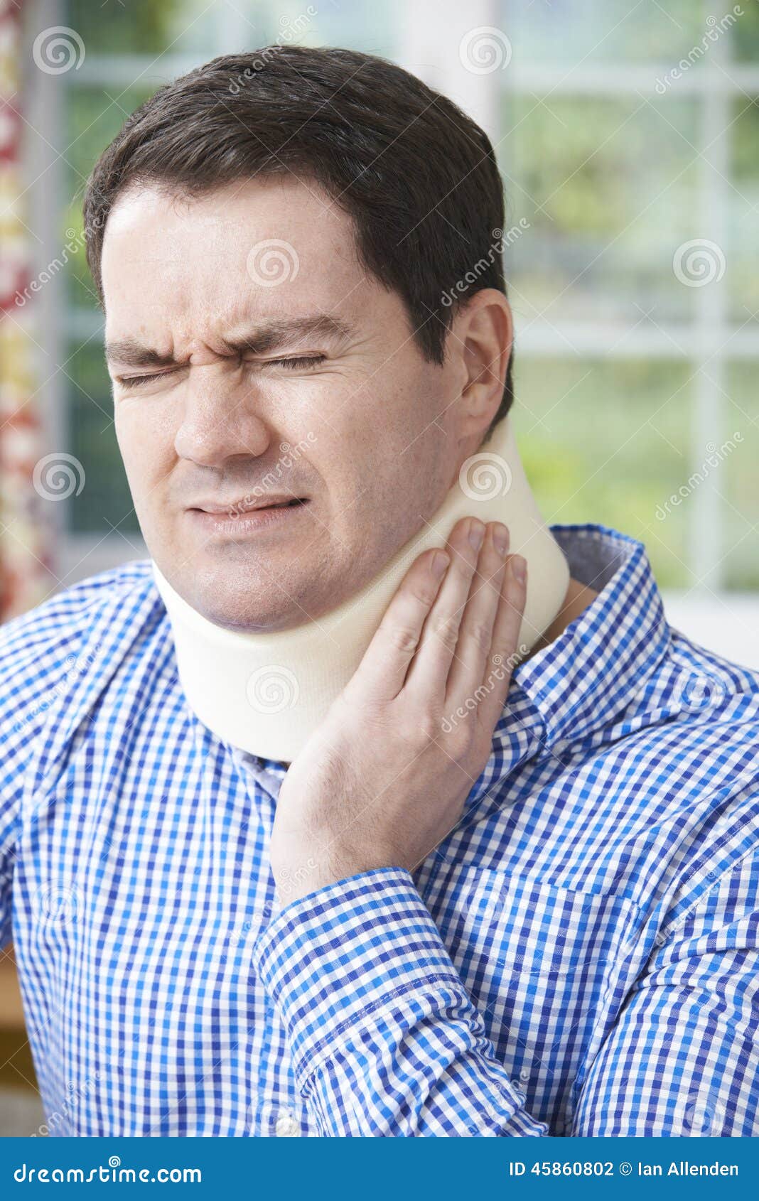Man Wearing Surgical Collar in Pain Stock Photo Image of unwell