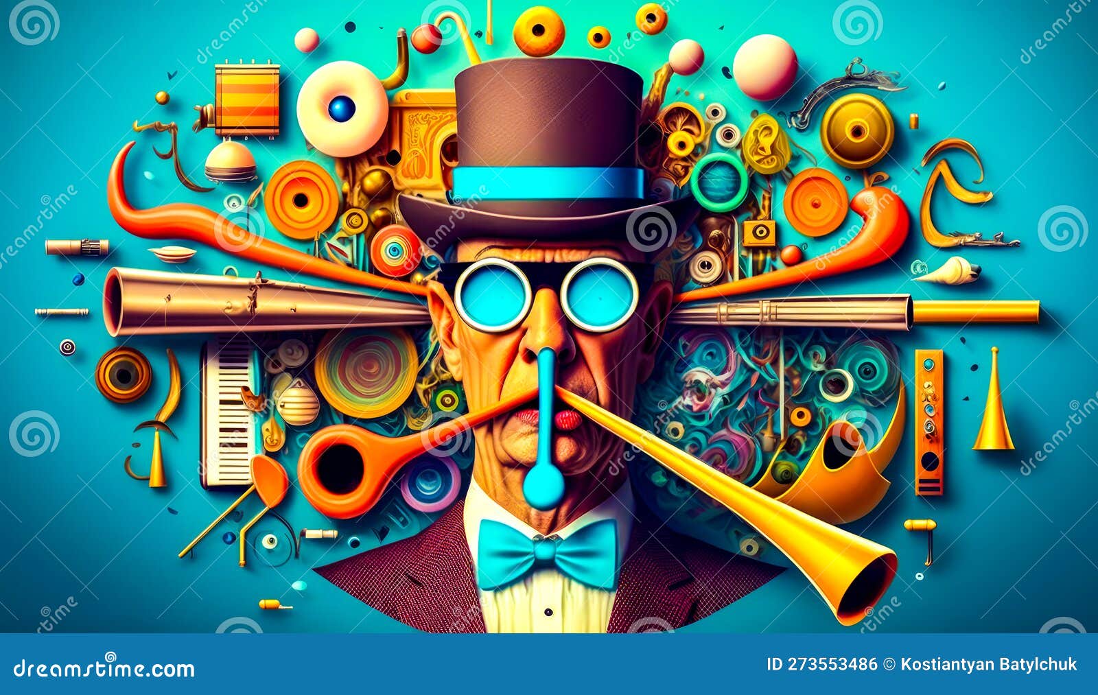 Man Wearing Top Hat and Glasses. Generative AI Stock Illustration