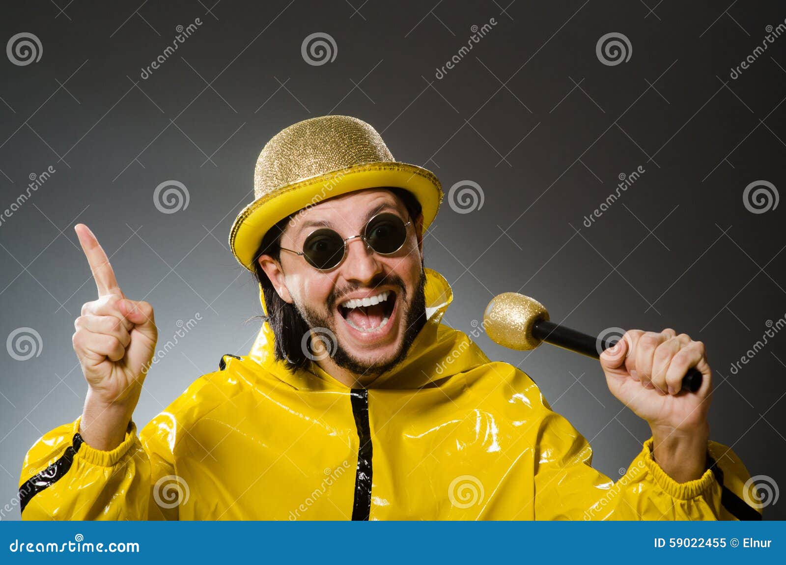 Man Wearing Yellow Suit with Mic Stock Image Image of rock, funky
