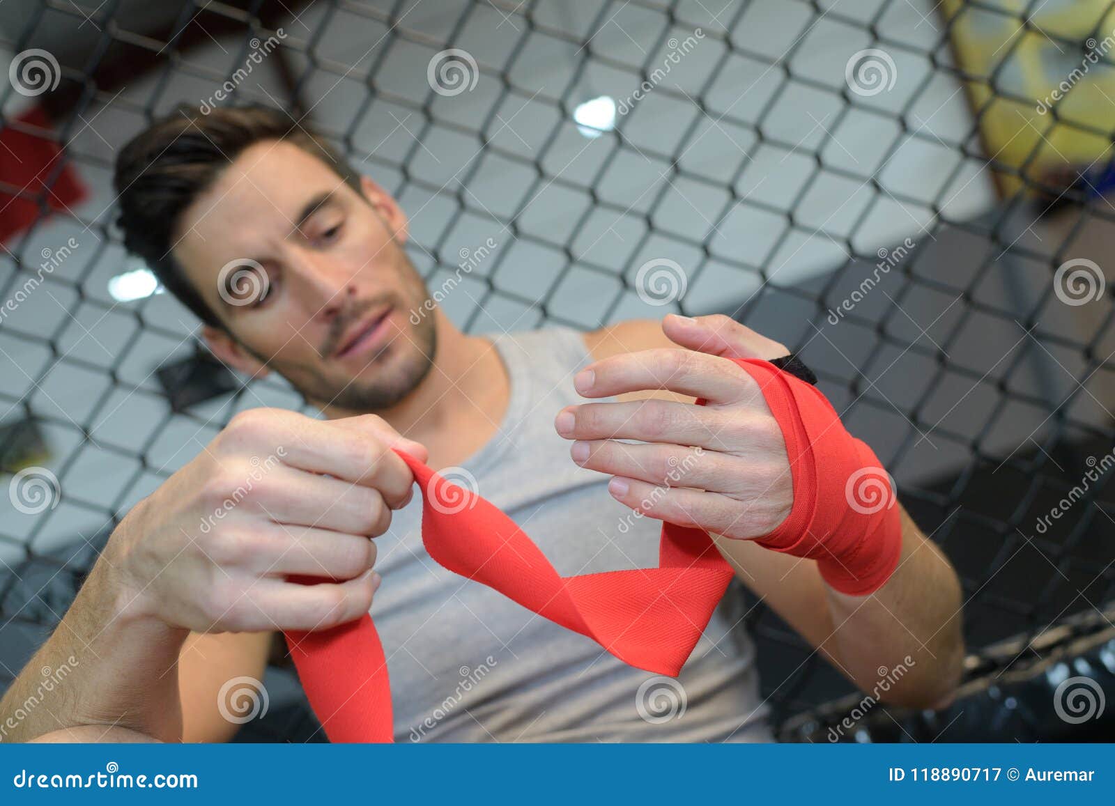 Man Wears Red Boxing Bandages Stock Image Image of black, ligaments