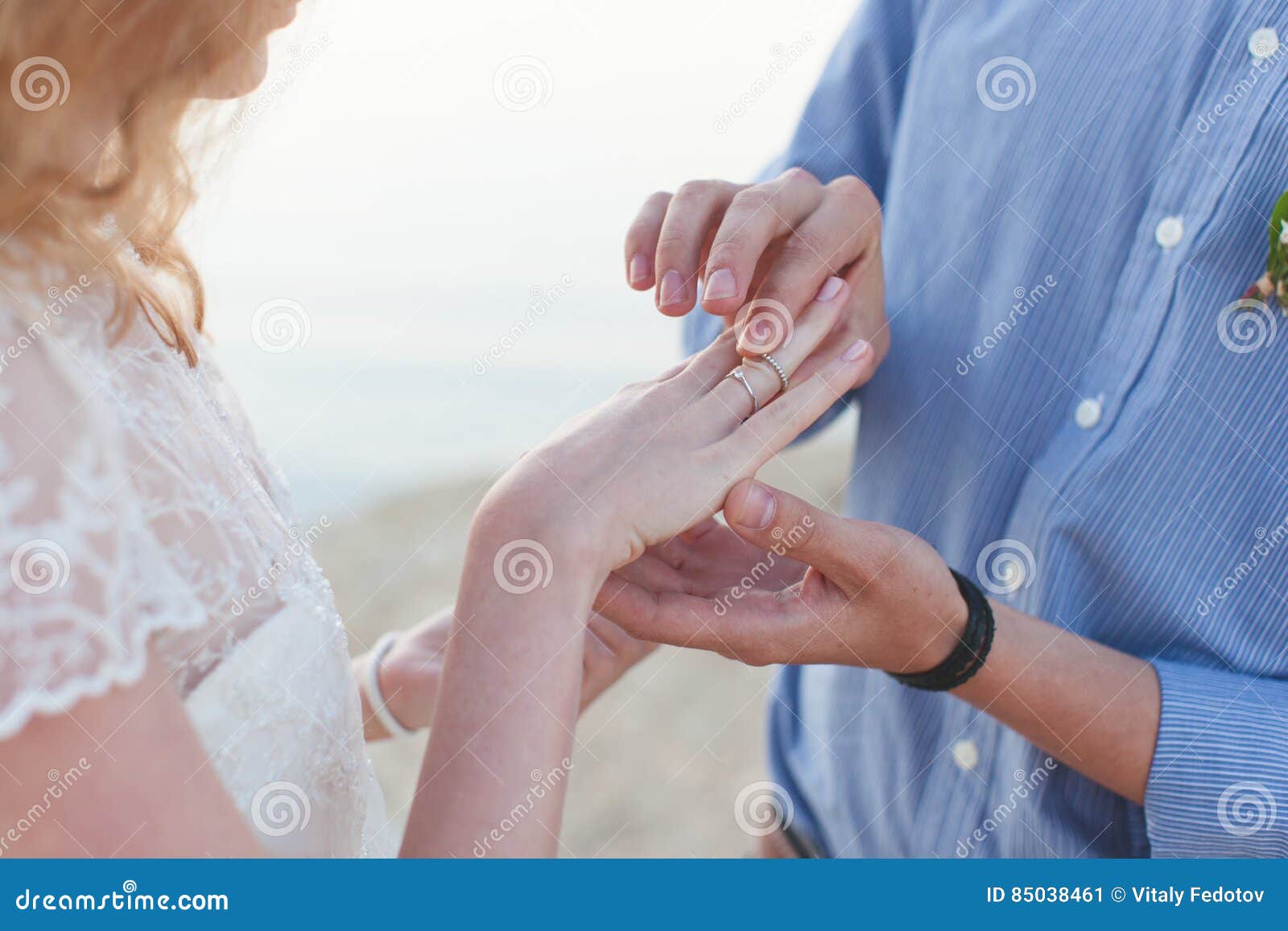 Man Wears Wedding Ring on the Finger of Girl Stock Image Image of
