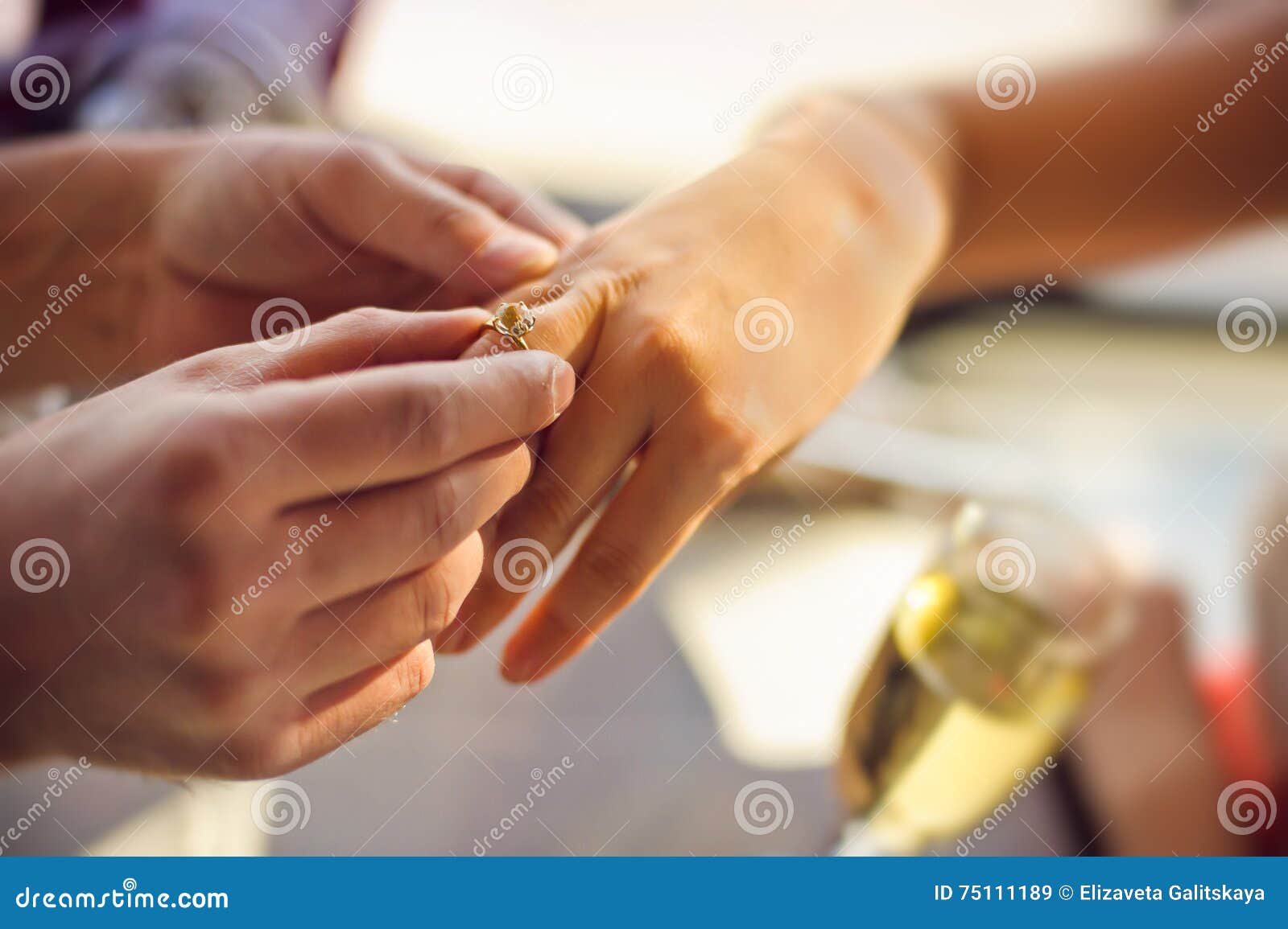 The Man Wears a Wedding Ring on Woman S Hand Stock Image Image of