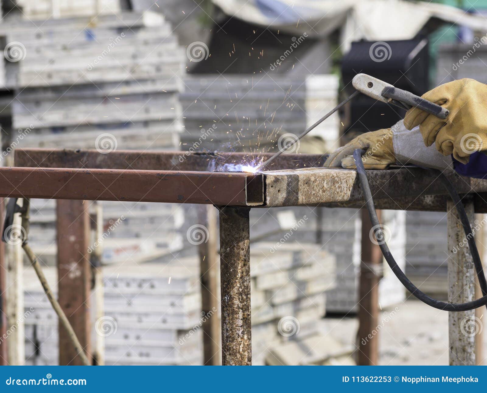 Man Welding a Steel Plate Attached To the Steel Box Stock Image Image of manufacturing, flash
