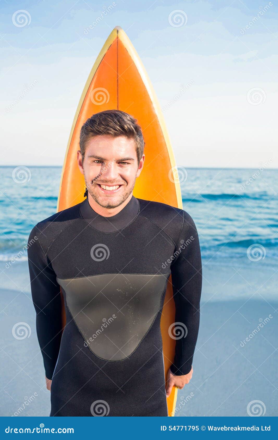 Man in Wetsuit with a Surfboard on a Sunny Day Stock Image - Image of ...