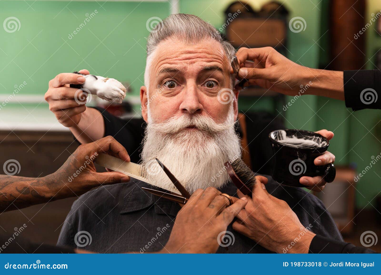 Man with White Beard in Barbershop with Barber`s Hands with Cutting and Shaving Instruments Stock Photo - Image of client, haircut: 198733018 Man with White Beard in Barbershop with Barber`s Hands with Cutting and Shaving Instruments Stock Photo - Image of client, haircut: 198733018