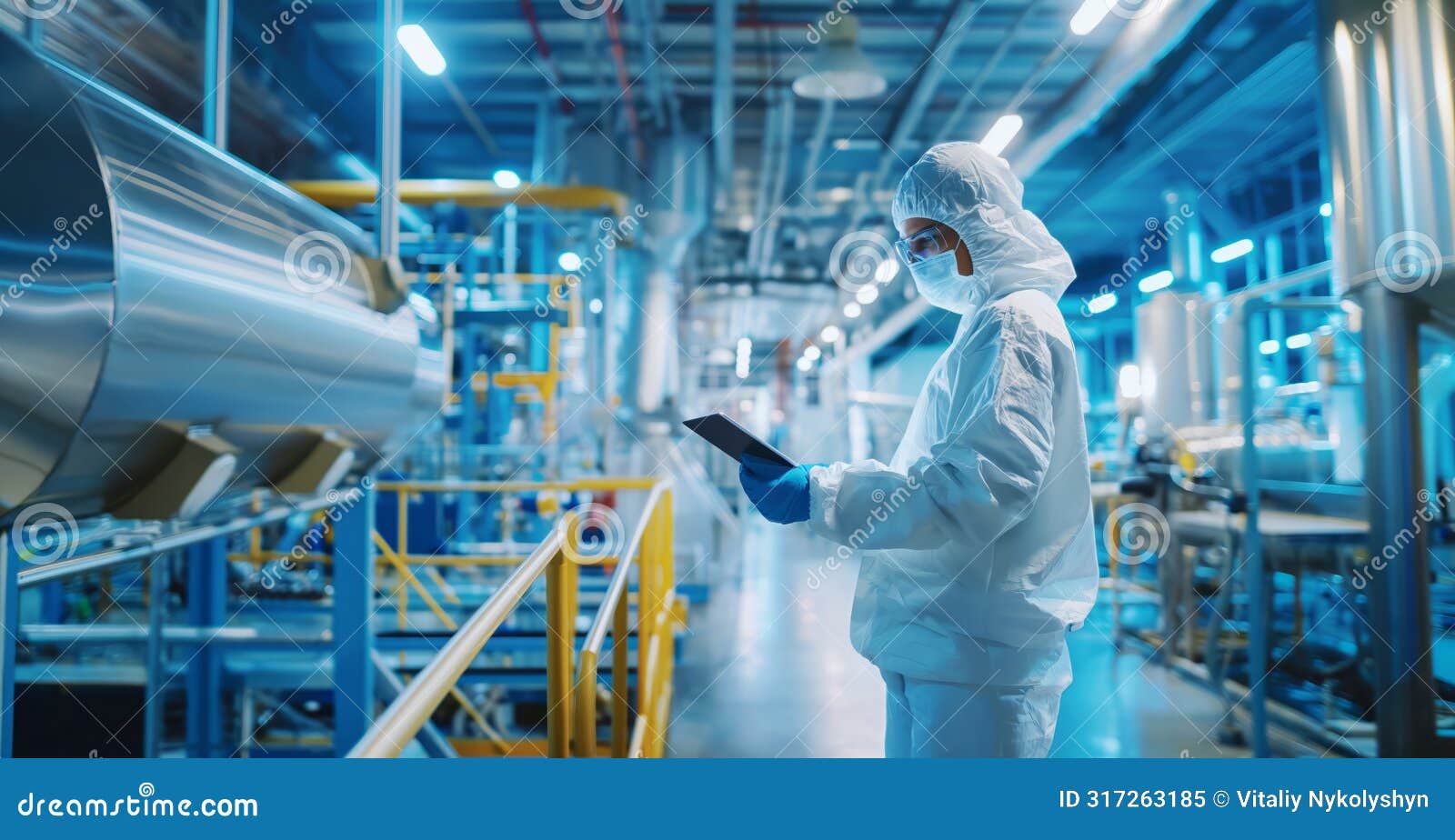 man in white coverall standing in factory