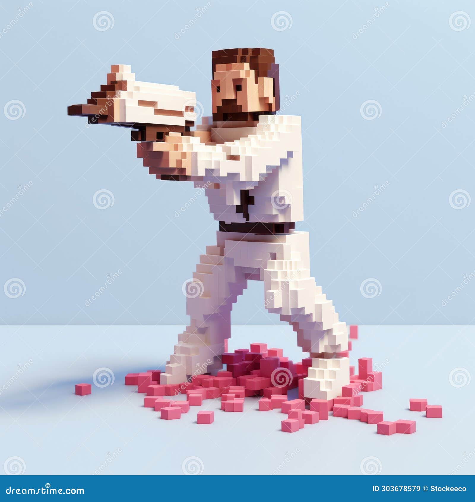pixel art character shooting in 3d sculpture-based photography