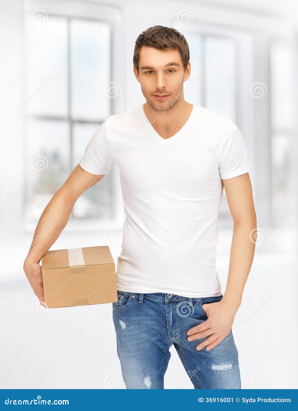 man in white shirt with parsel