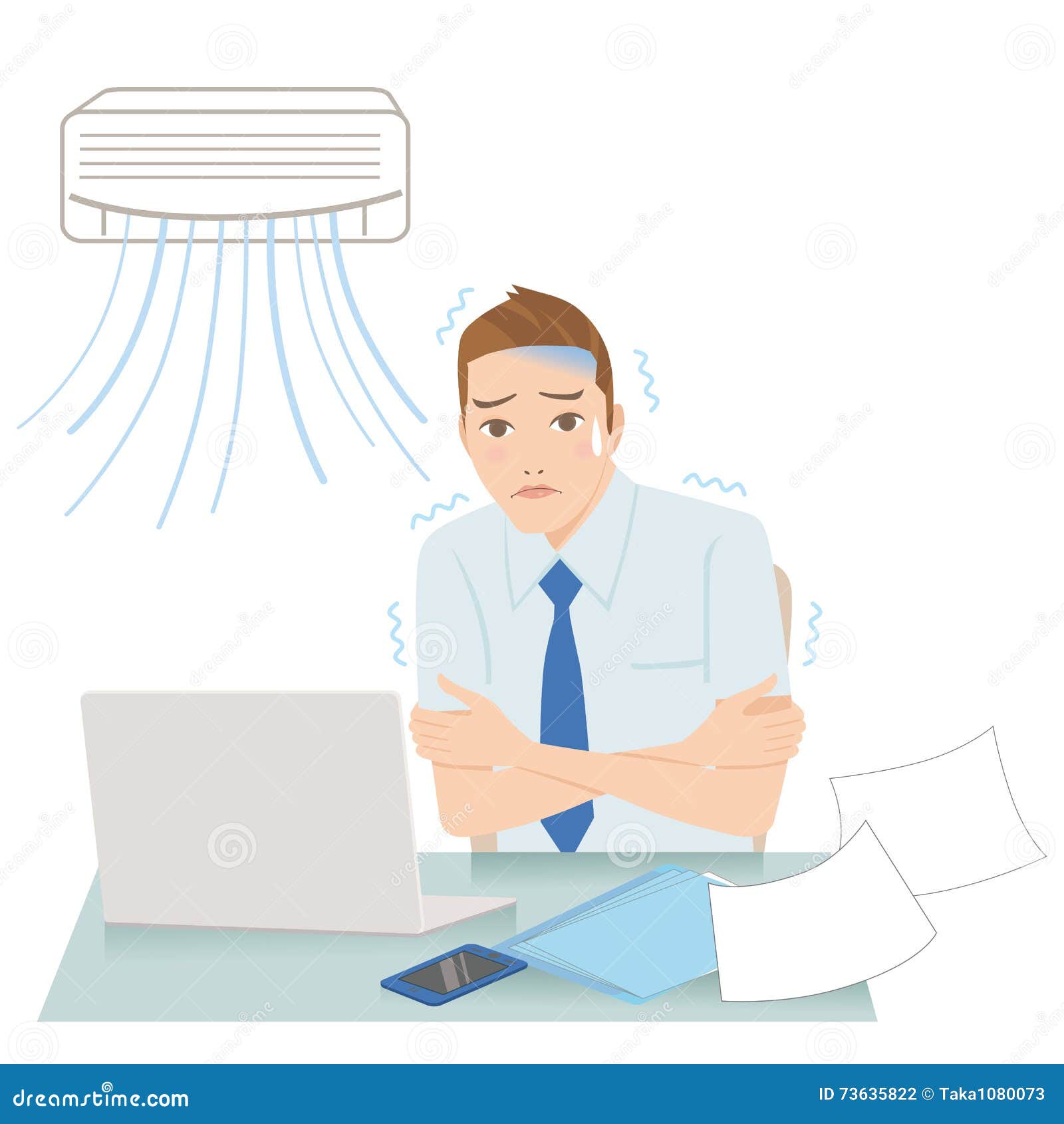 Man Who Gets Cold with an Airconditioner Stock Vector Illustration