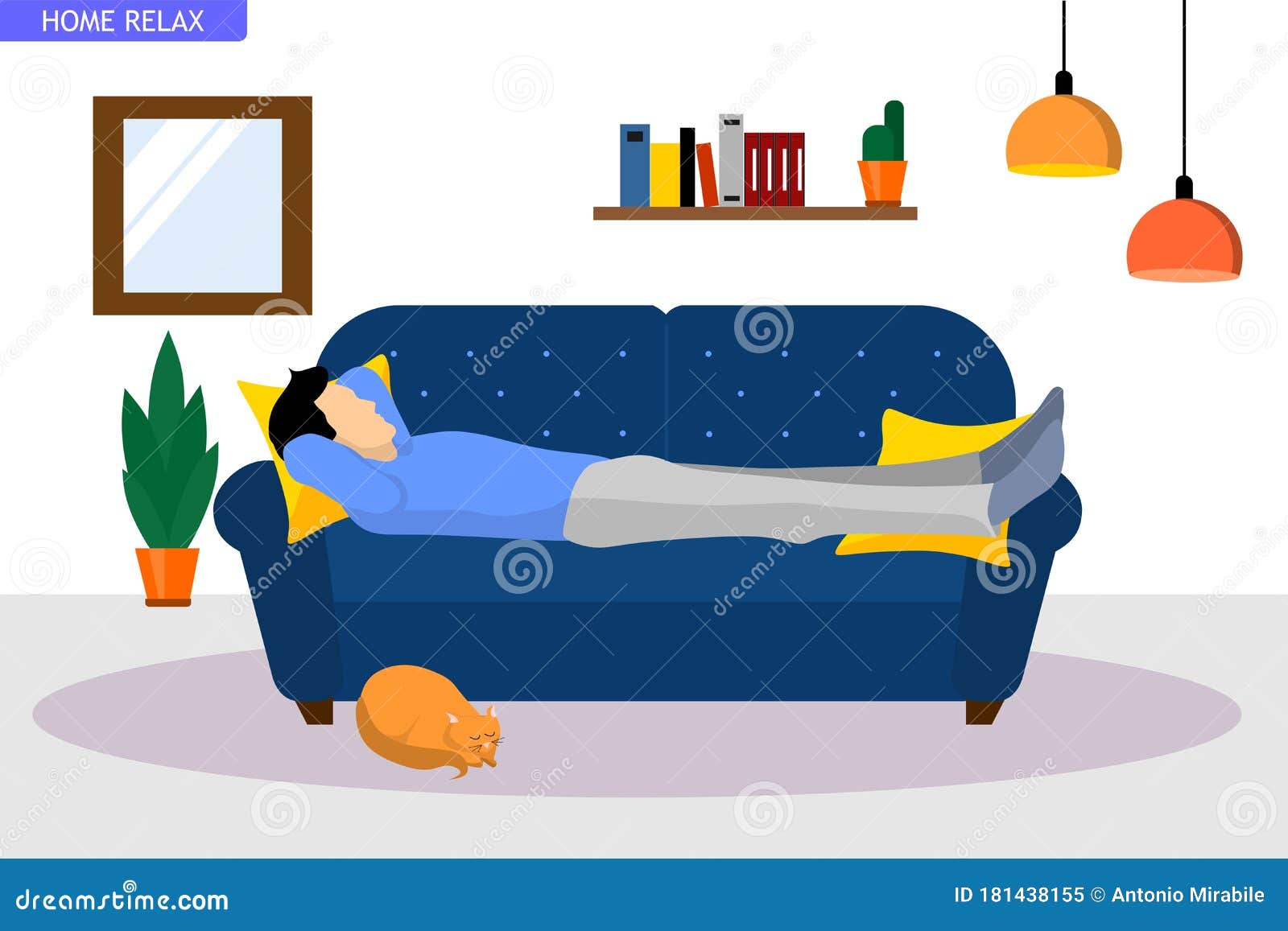 man who relaxes lying on the sofa