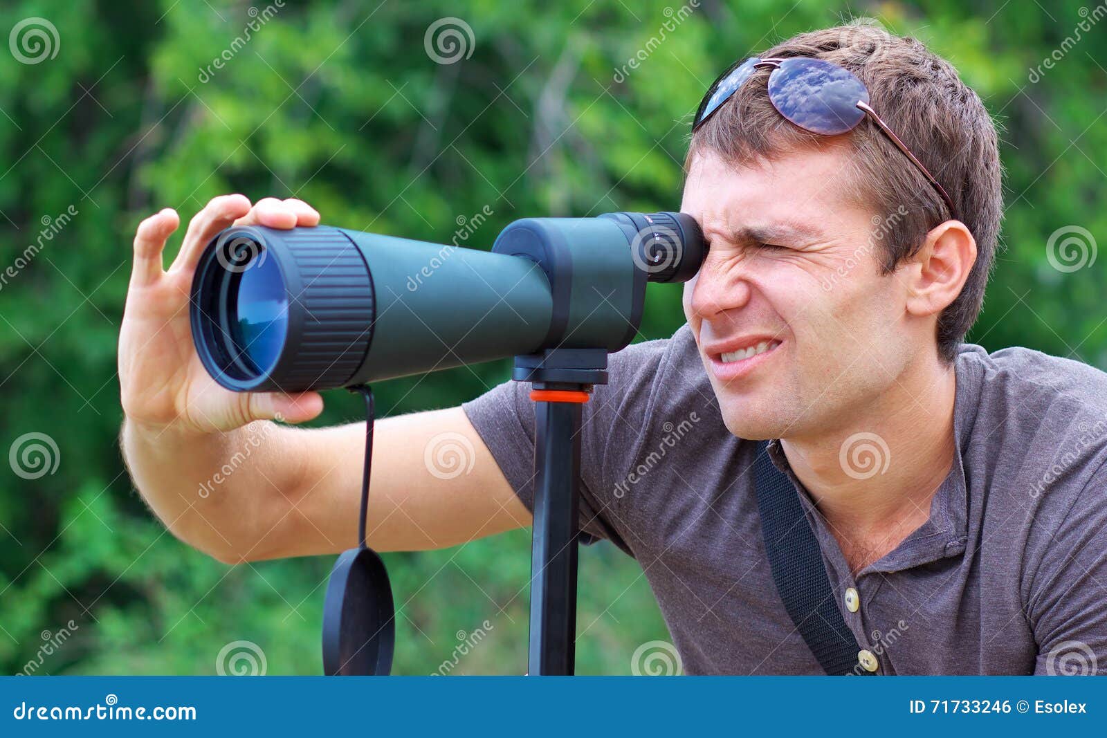 Man Who is Watching in Spotting Scope. Stock Photo Image of spying