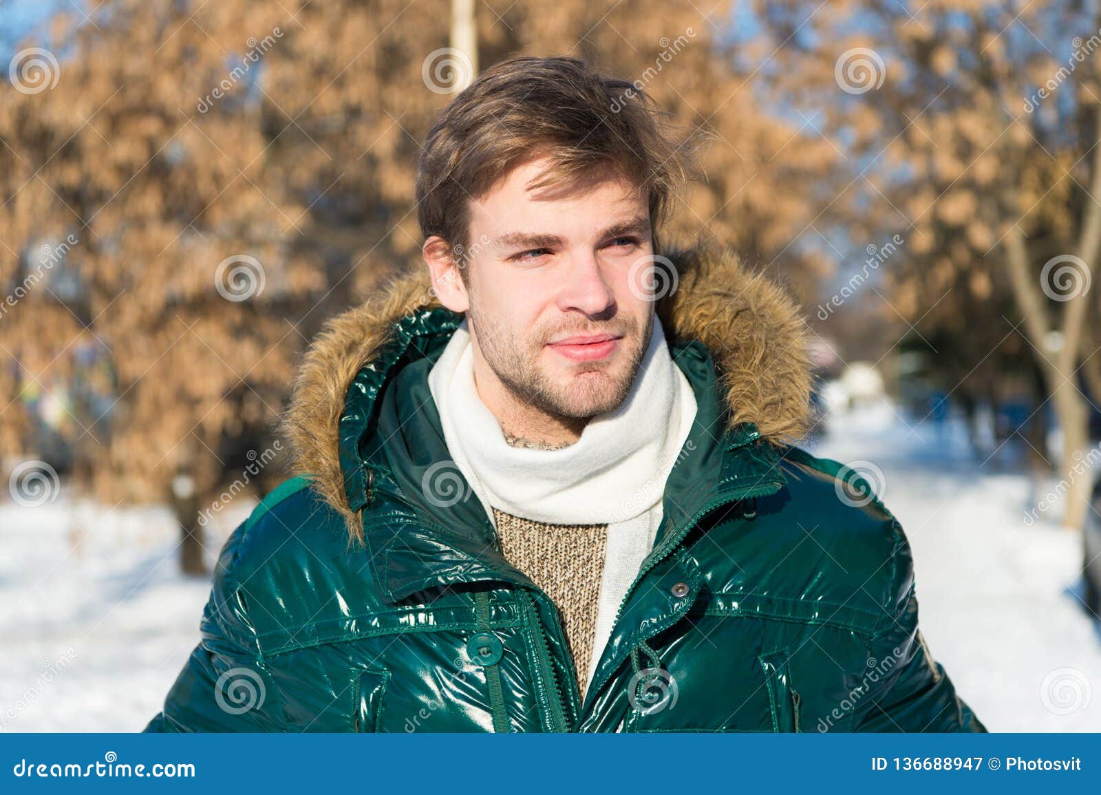 Man on Winter Holidays. Vacation and Traveling. Man. it is Cold Outside ...